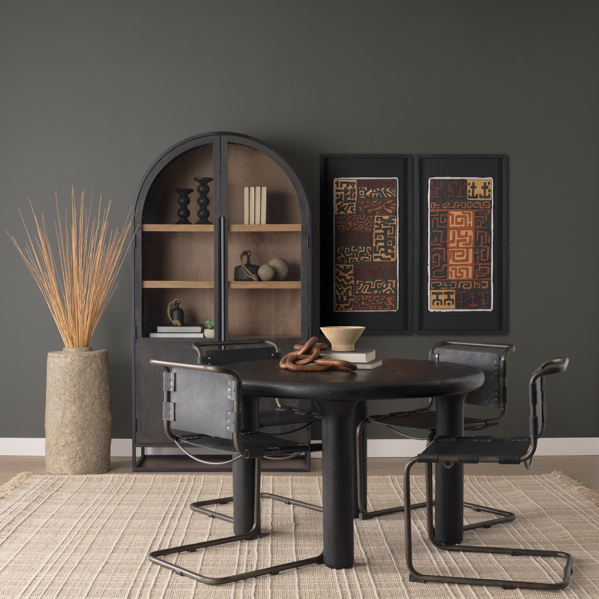 Mud Cloth Tapestry I by Mercana Studio a Hand Embellished Framed Art Print Matted under Glass — in a styled room