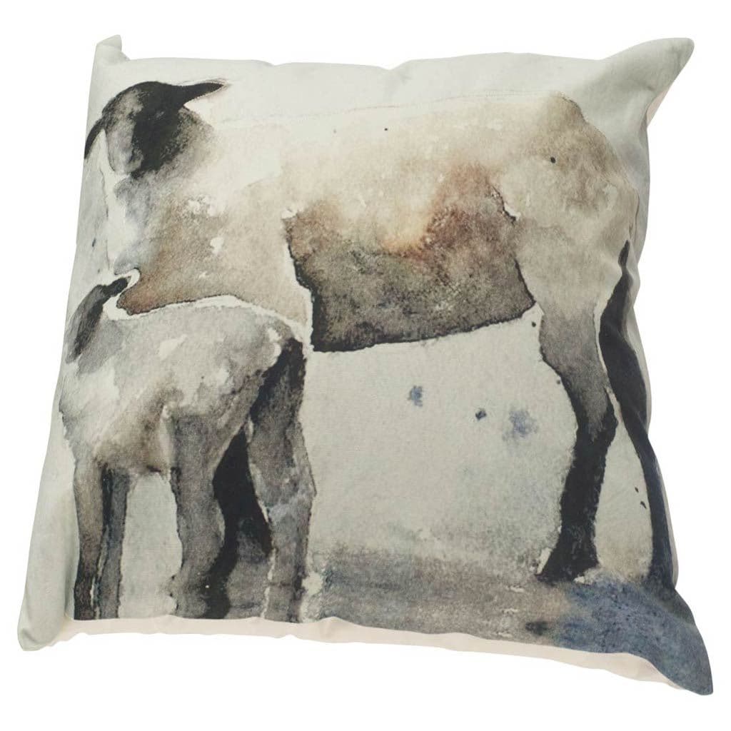 Clover 18x18 Gray Watercolor Lambs Decorative Pillow Cover w/Non-Allergen Filler — product photograph