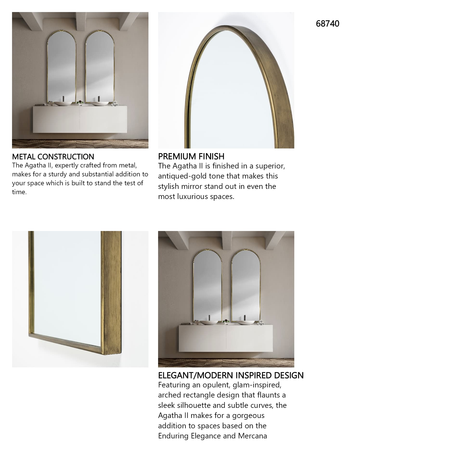 Agatha 28.0L x 2.0W x 70.0H Rounded Arch Gold Metal Frame Full Length Mirror — in a styled room