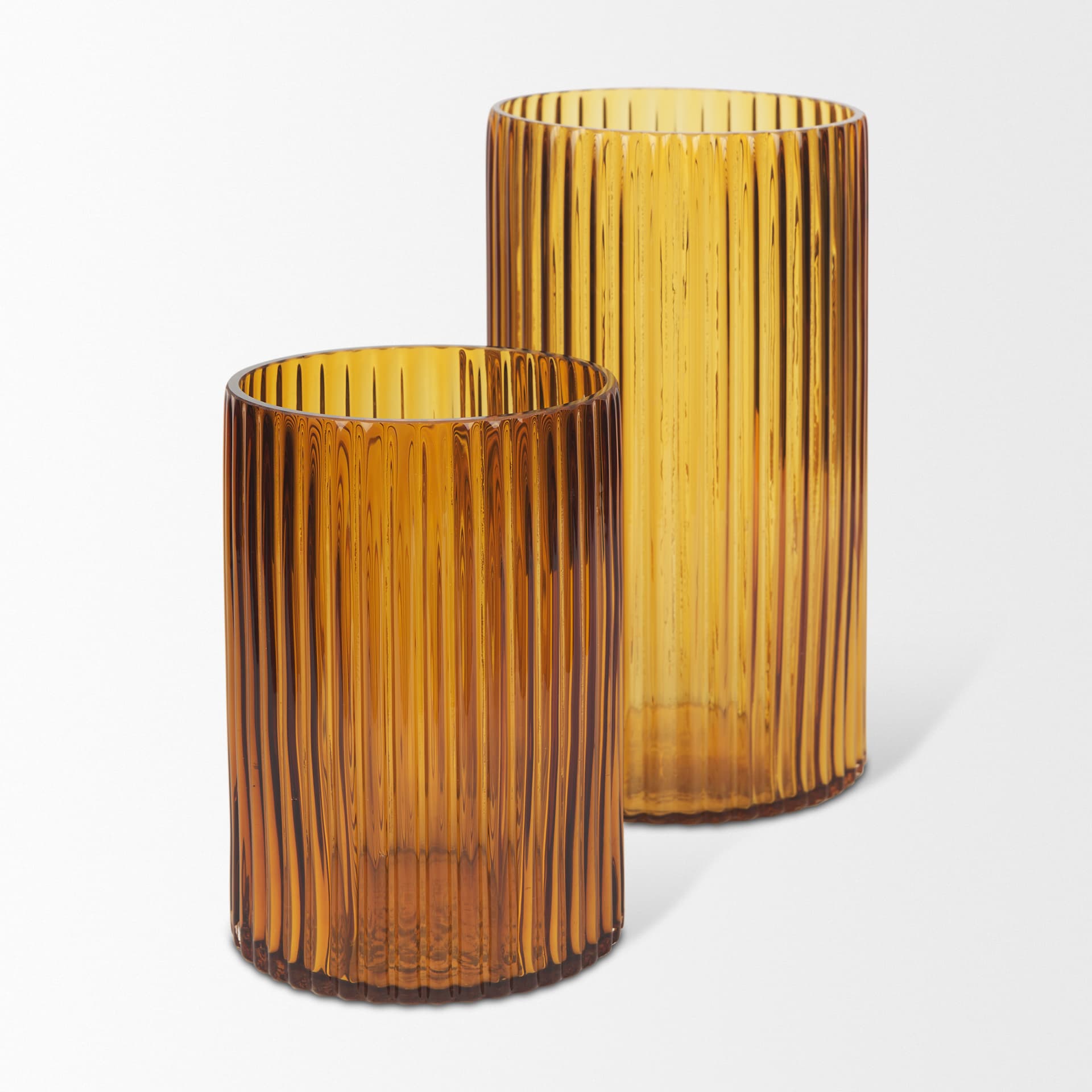 Dawn 11.4" Ribbed Amber Glass Vase — product photograph