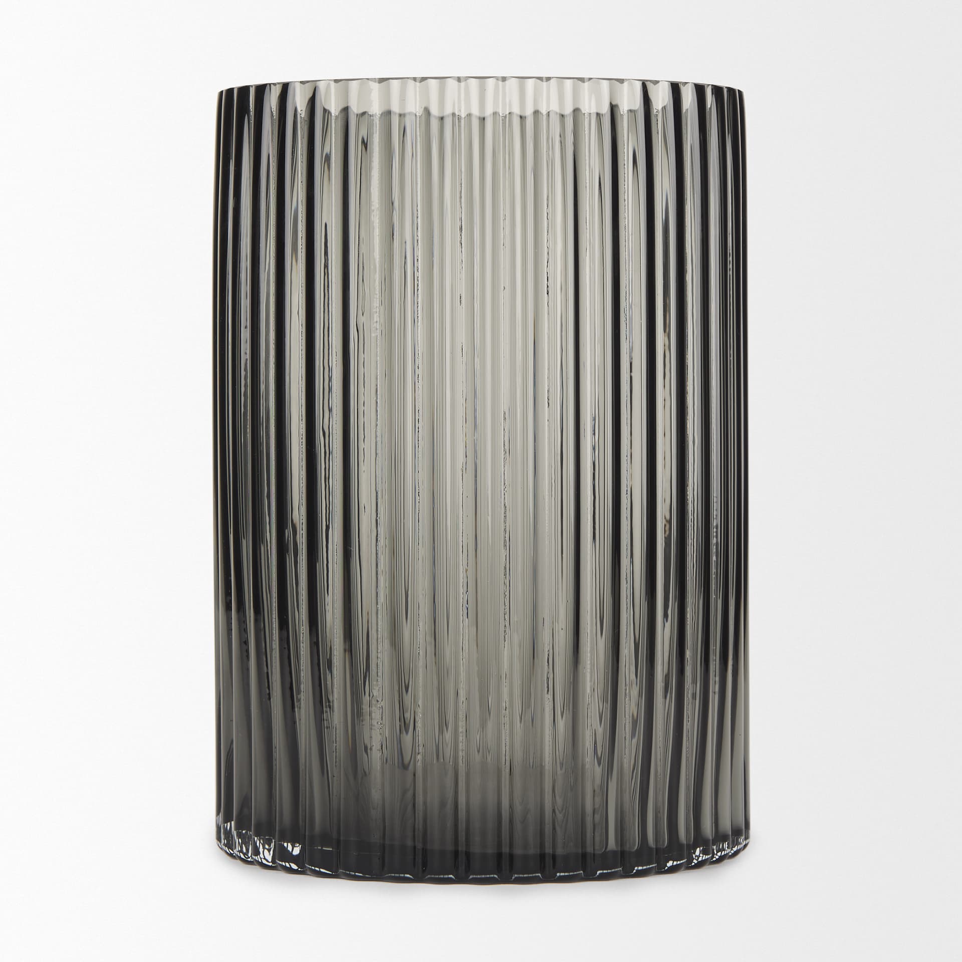 Dawn 8" Ribbed Smoke Gray Glass Vase — product photograph