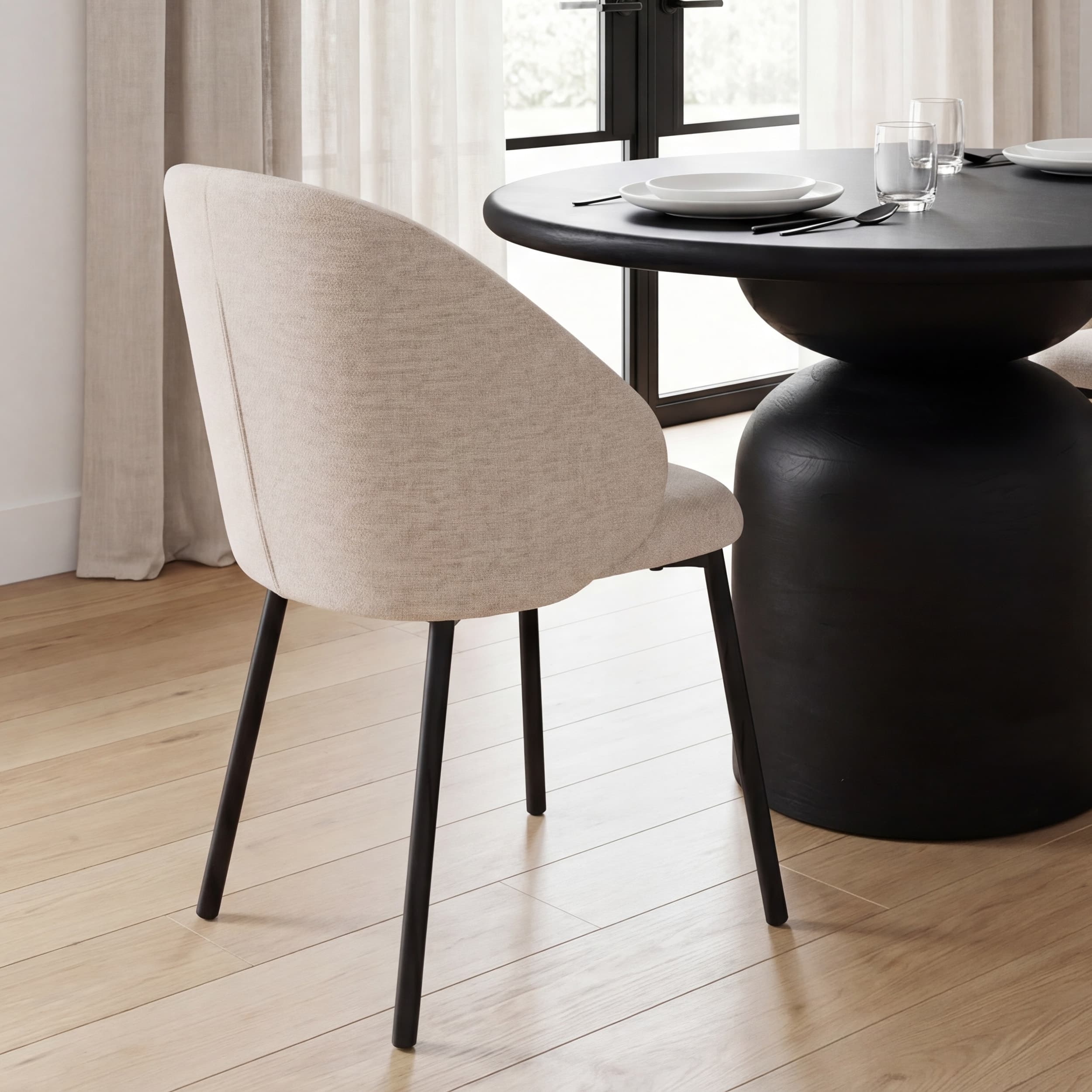 Shannon Contoured Back Dining Side Chair | Oatmeal Fabric w/ Metal — product photograph
