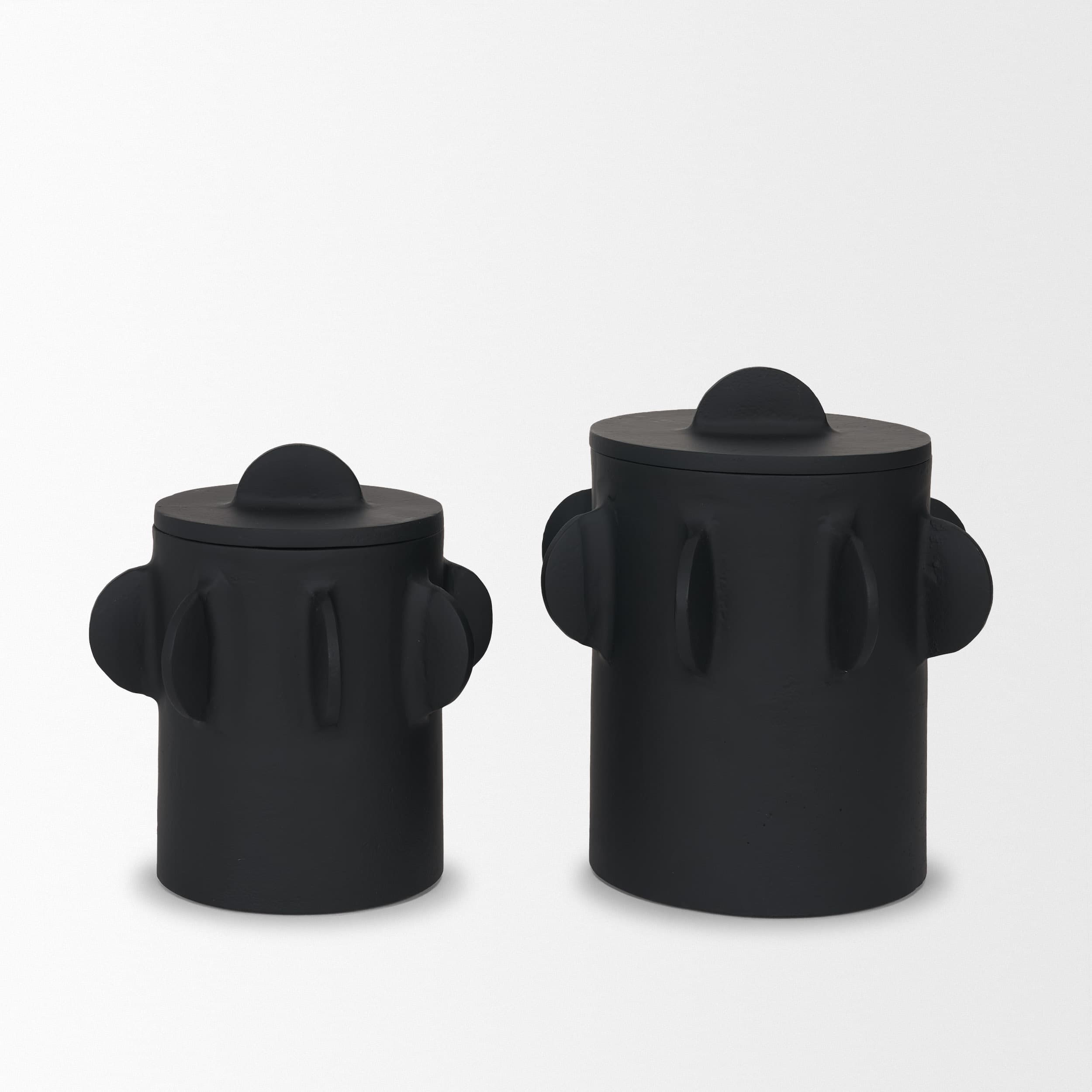 Deacon Large Matte Black Metal Canister with Sculptural Handles — product photograph