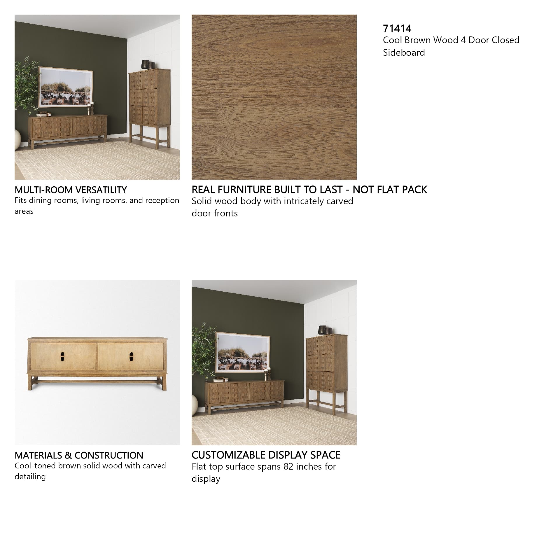 Truss Cool Brown Wood 4 Door Closed Sideboard — in a styled room