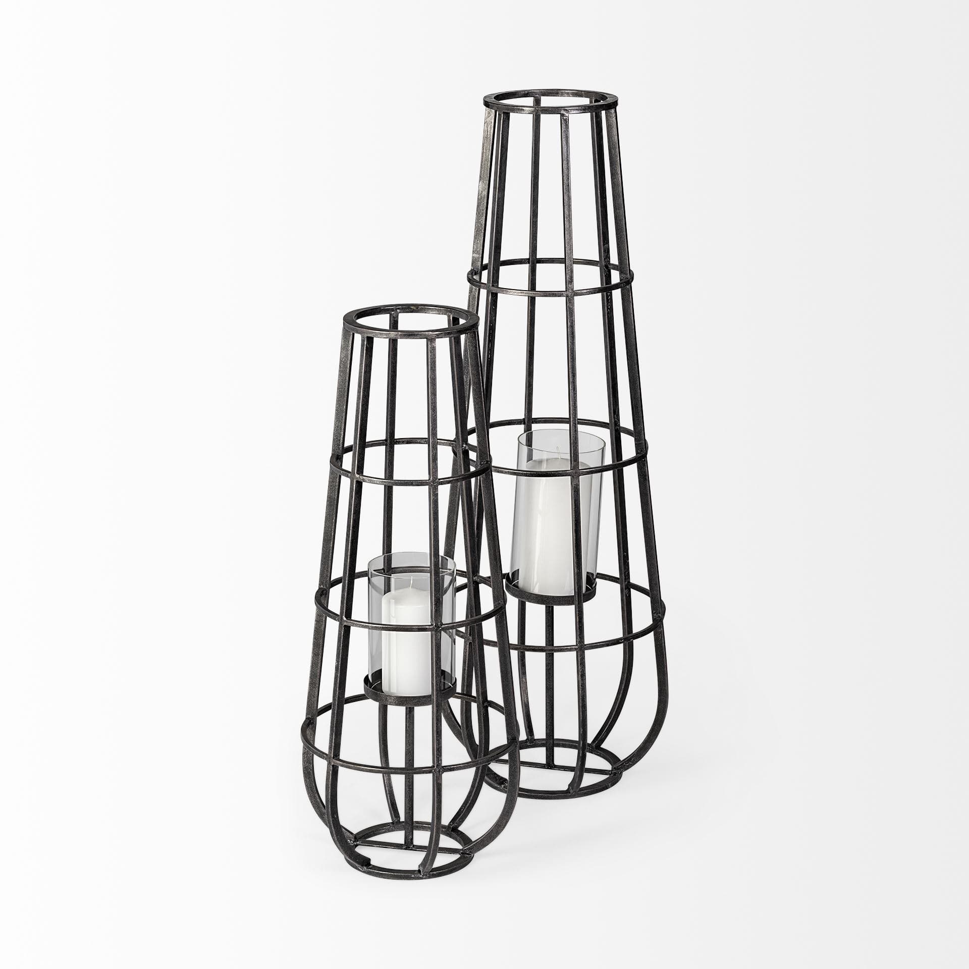 Bella Large Black Metal Cylindrical Cage Candle Holder Lantern — product photograph