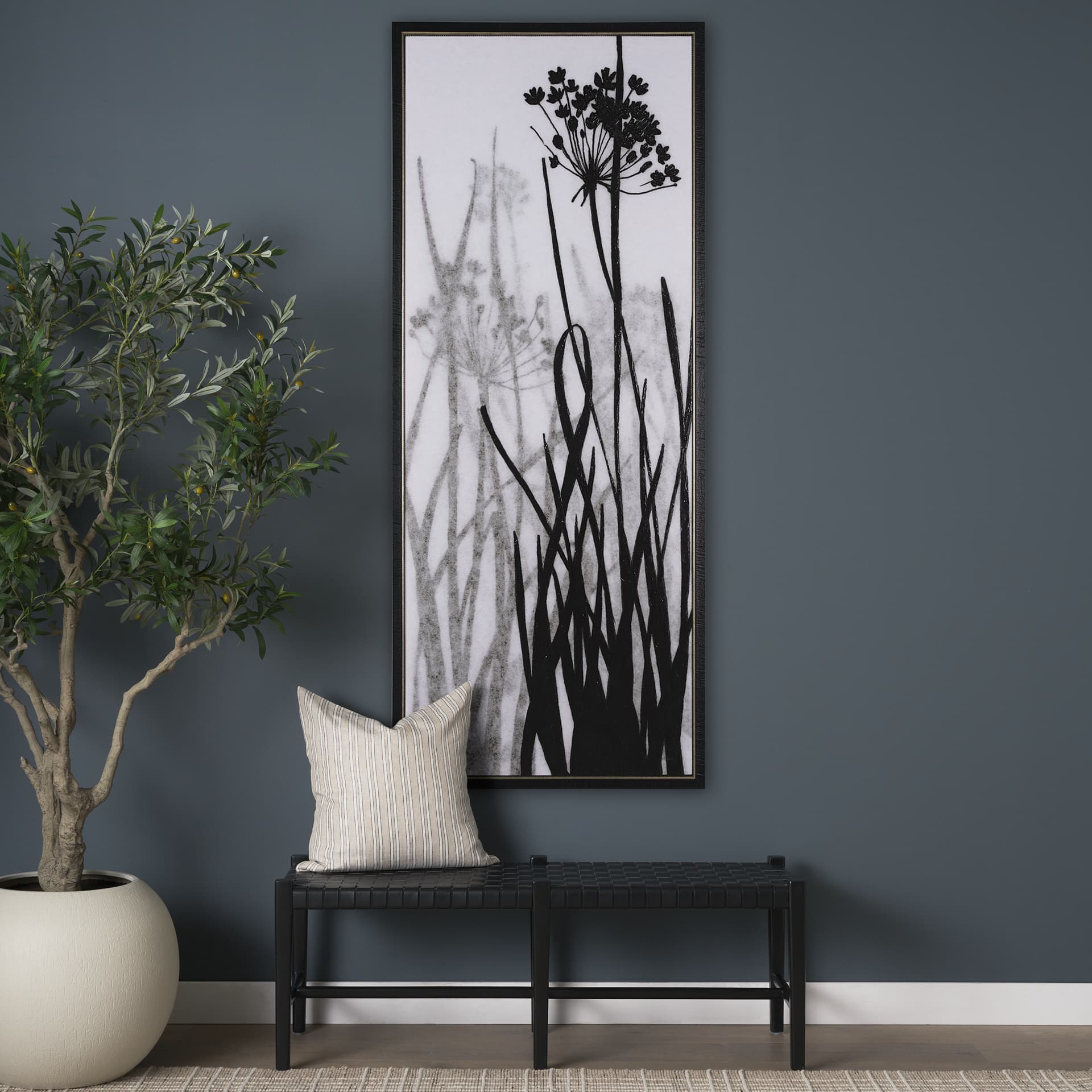 Floral Silhouette I by Mercana Studio a Hand Embellished Textured Framed Canvas — in a styled room