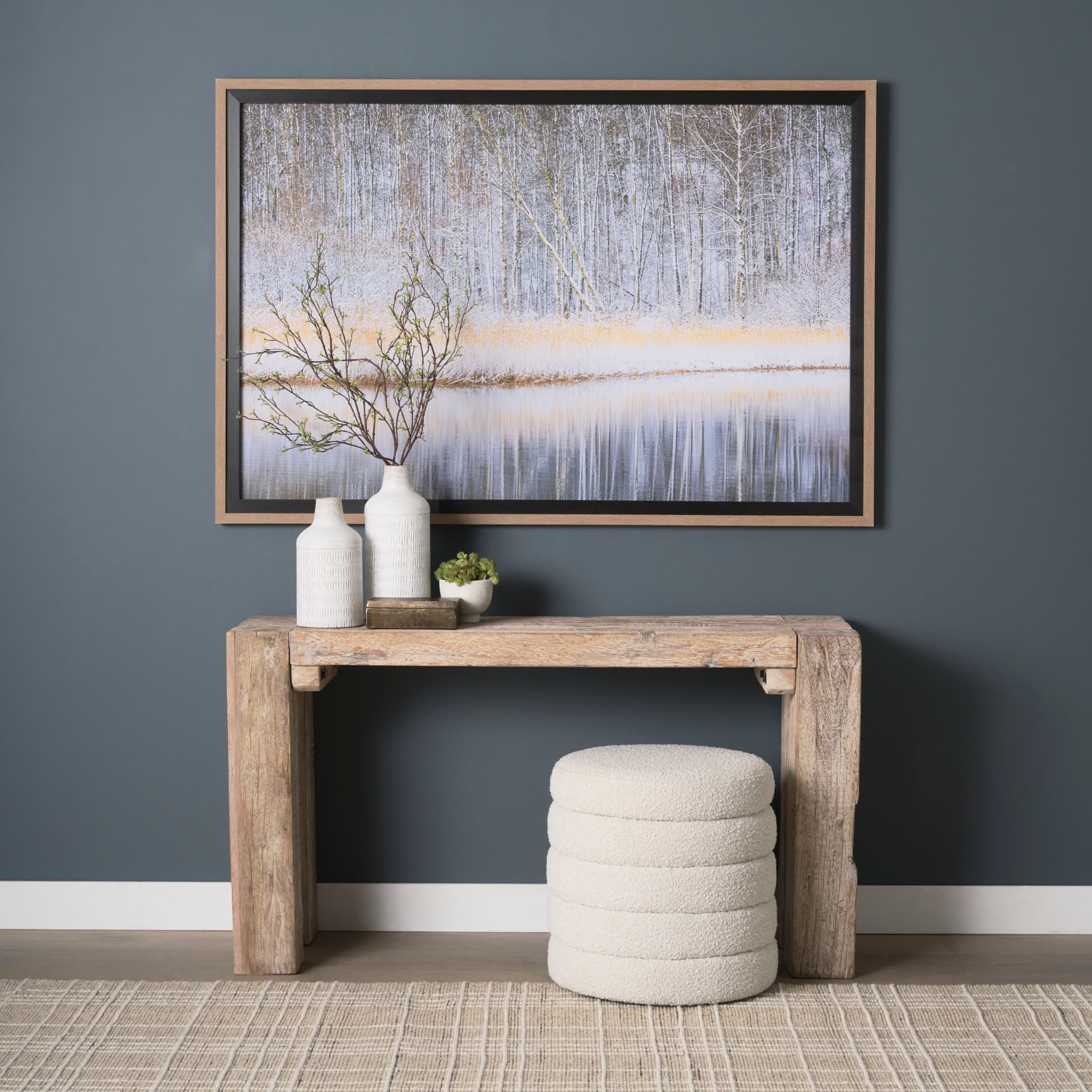 Riverside Reflection - Forest by Mikael Svensson a Framed Photo Art Print Matted under Glass — in a styled room