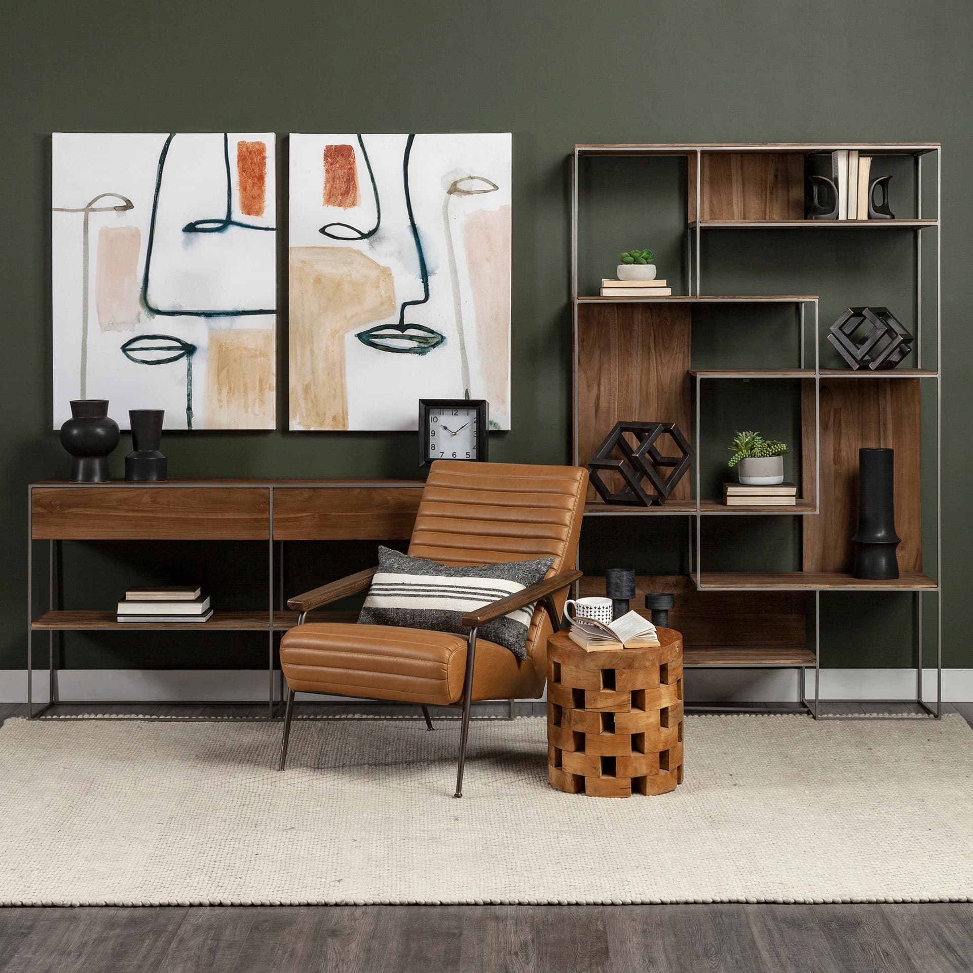 Morris I 63L x 15W x 31H Brown Wood w/ Silver Metal Frame 2 Drawer Console Table — in a styled room