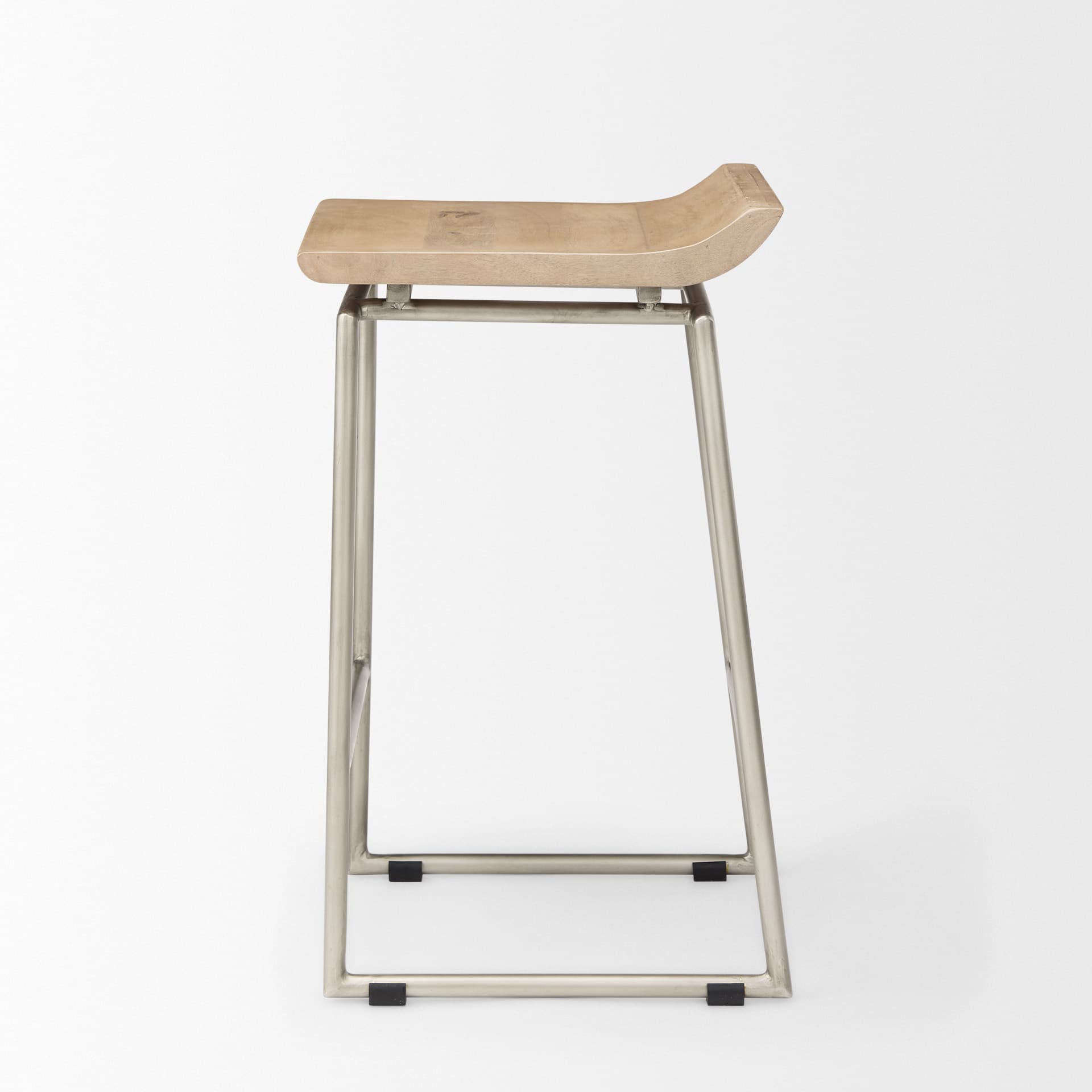 Givens Low Back 26in Seat Counter Stool | Brown Wood w/ Silver Metal — product photograph