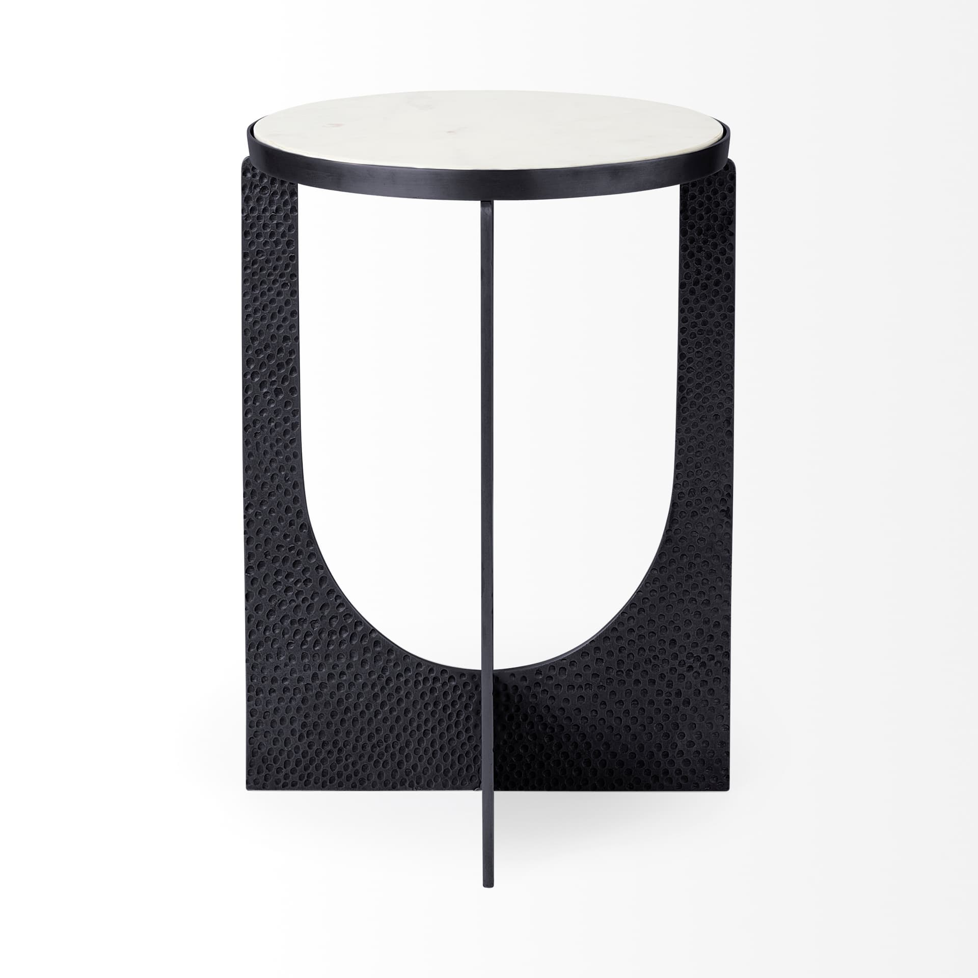 Patrick 23"H White Marble Top w/ Matte Black Metal Accent Table — product photograph