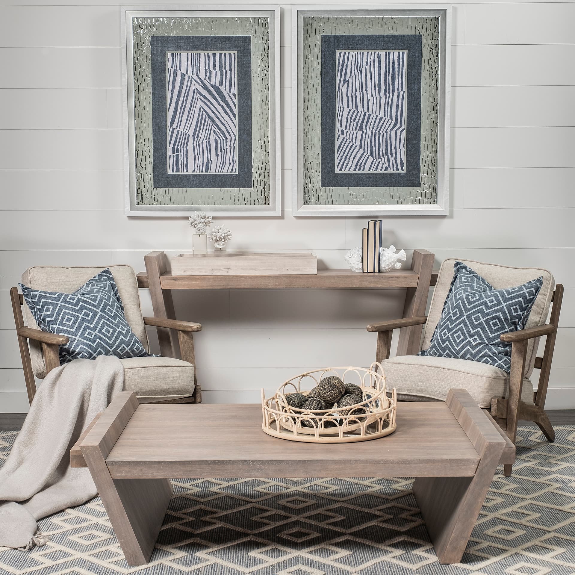 Horatio 28L x 12W Natural Wood Rectangular Serving Tray — in a styled room