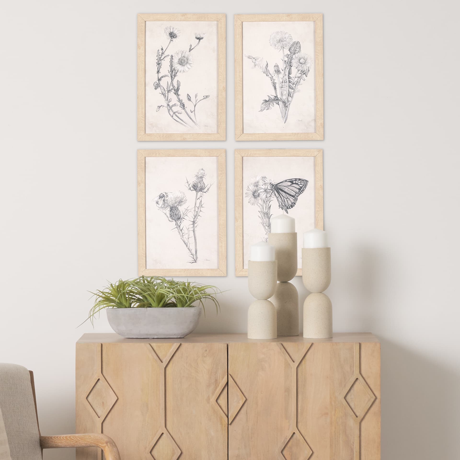 Chamomile Drawing I by Mercana Studio a Hand Embellished Textured Framed Art Print — in a styled room