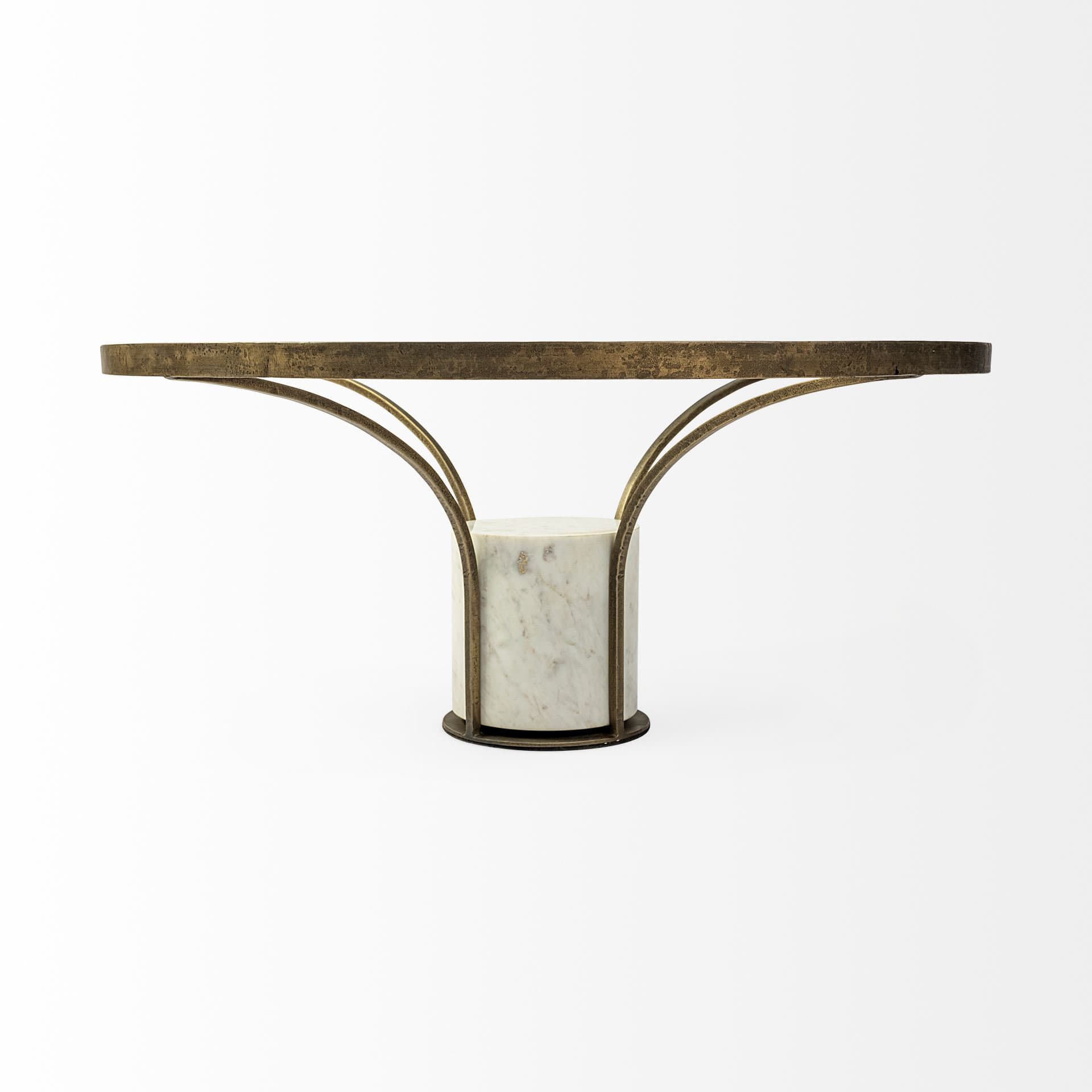 Jacinta 36" Round Glass Top Metal and Marble Pedestal Coffee Table — product photograph