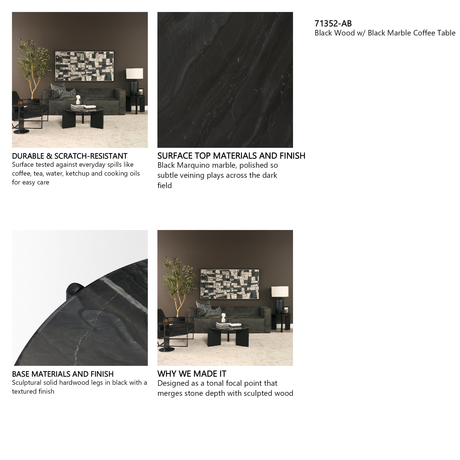 Rumer Black Wood w/ Black Marble Coffee Table — product photograph