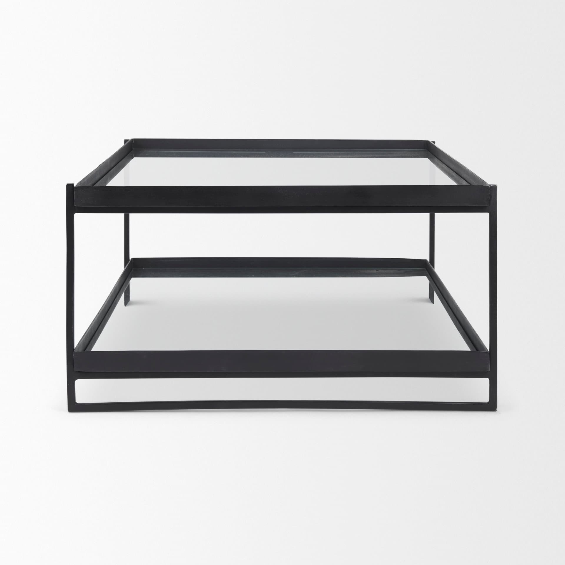 Trey 56"L x 32"W x 17"H Black Metal W/Glass Coffee Table — product photograph