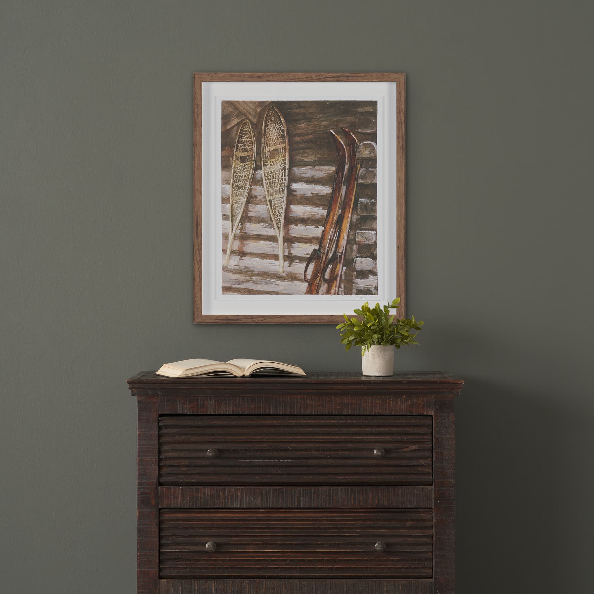 At The Cabin IV by Mercana Studio Hand Embelished Framed Artwork Matted under Glass — in a styled room