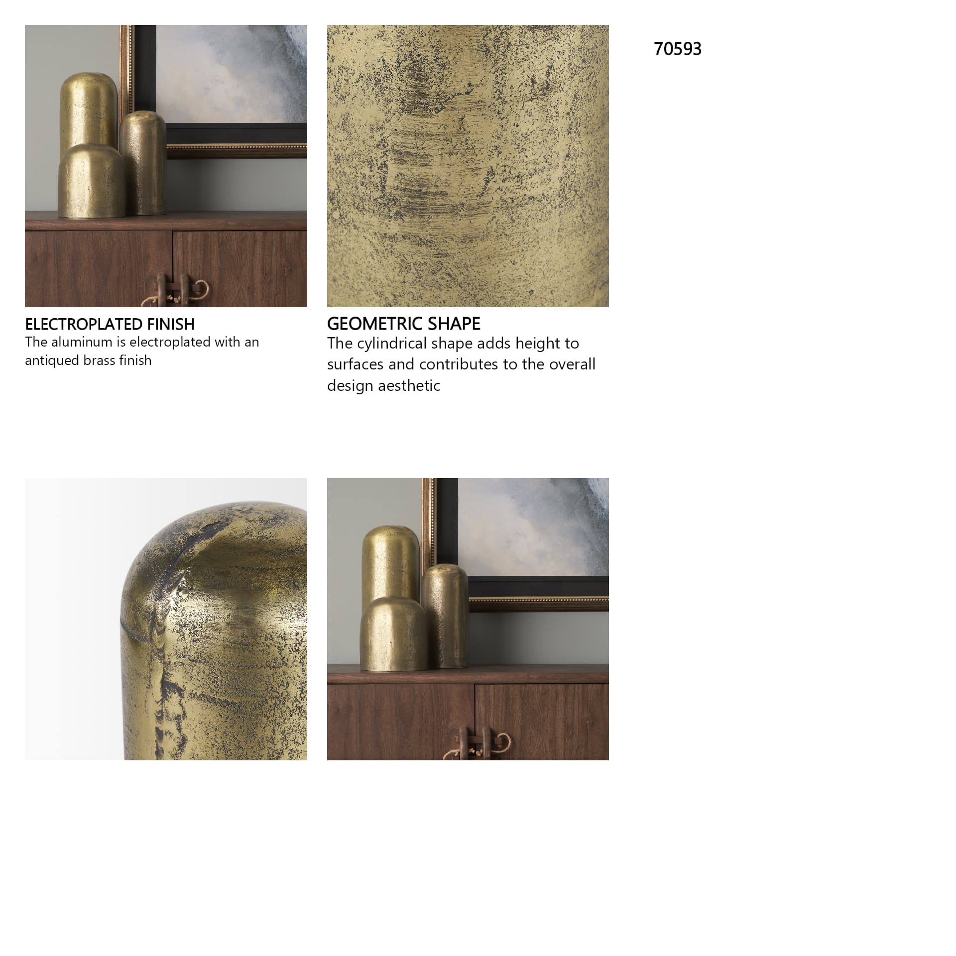 Quonset Extra Tall Brass Finished Aluminum Metal Pillar Object — in a styled room