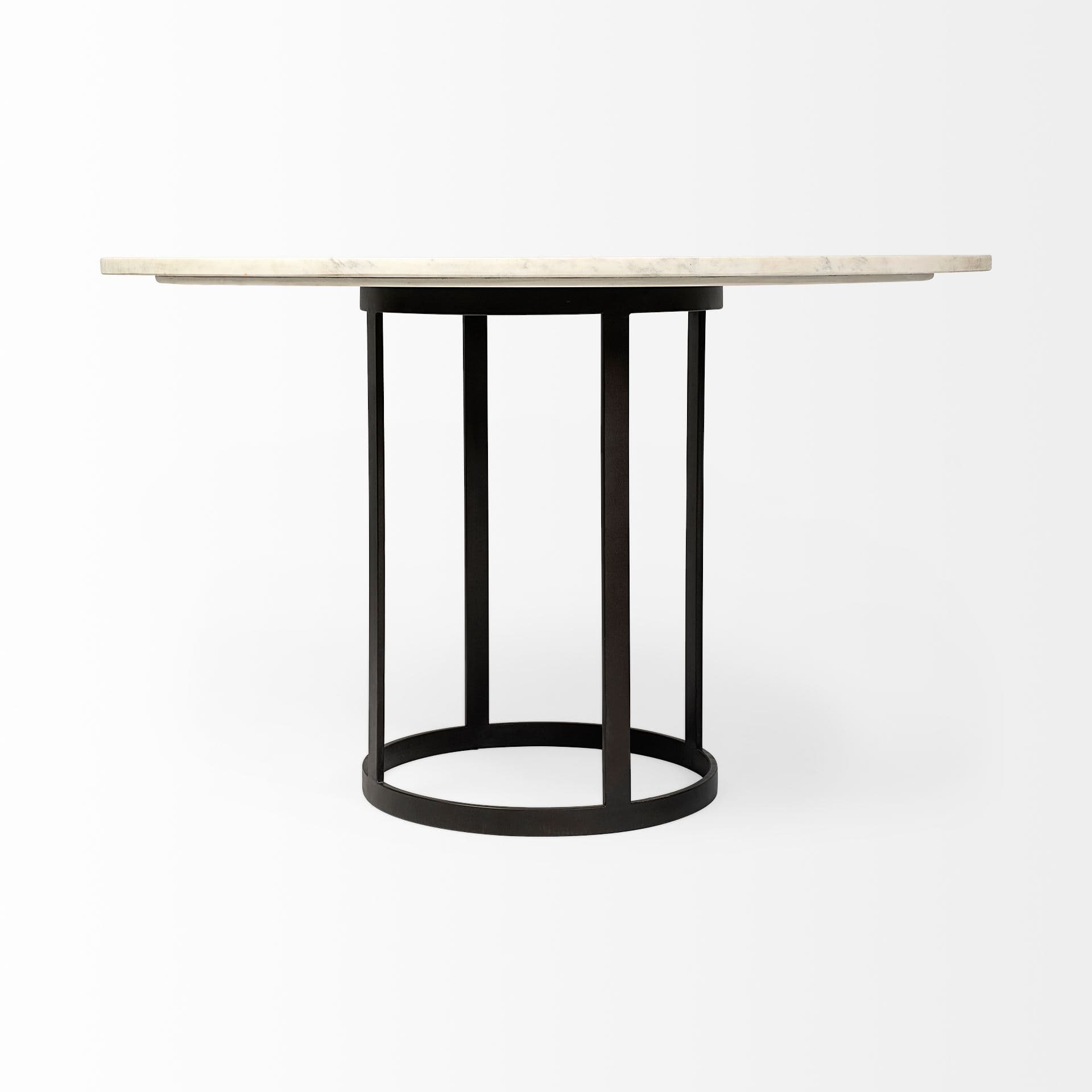Tanner 48" Round Pedestal Dining Table | Modern | White Marble & Black Metal | Seats 4 — product photograph
