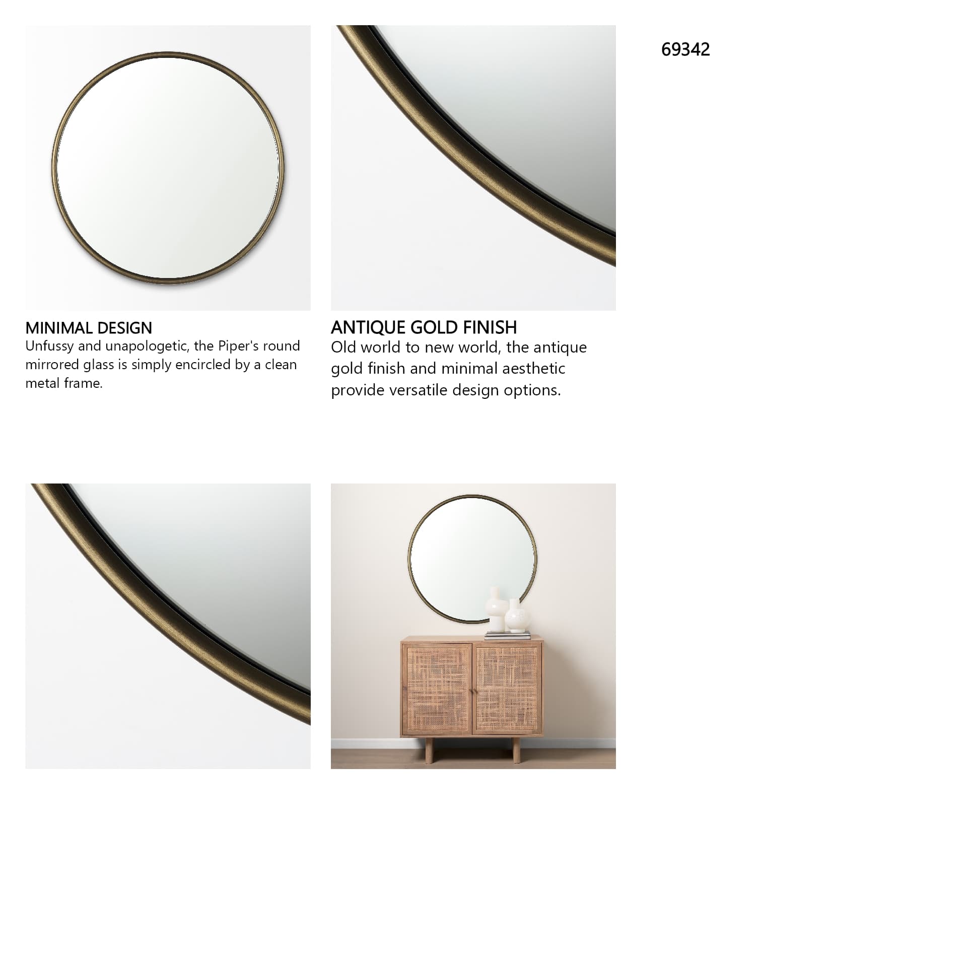 Piper 35.8L x 1.0W x 35.8H Small Gold Metal Round Wall Mirror — in a styled room
