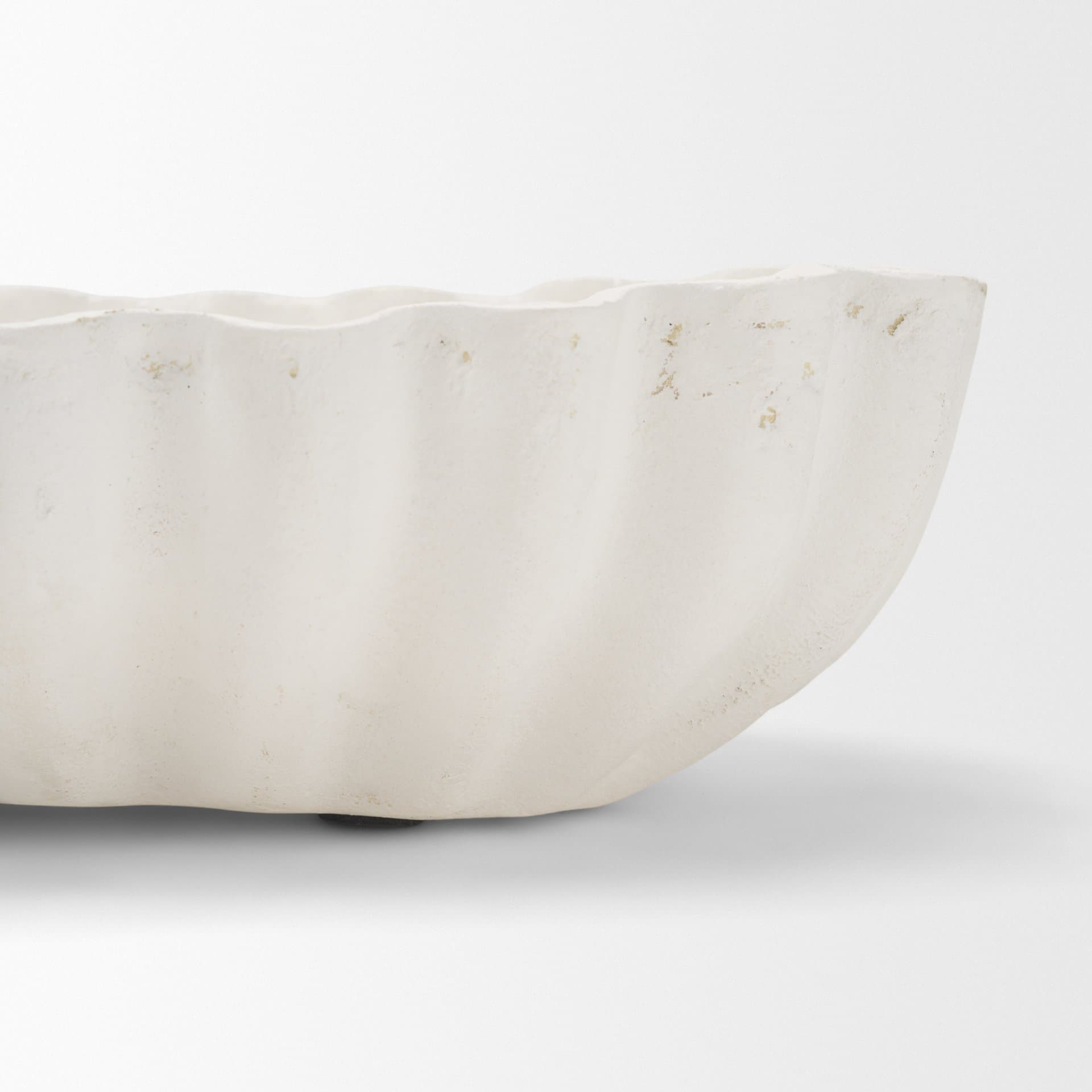 Camelia Large Fluted White Paper Mache Round Centerpiece Bowl — product photograph