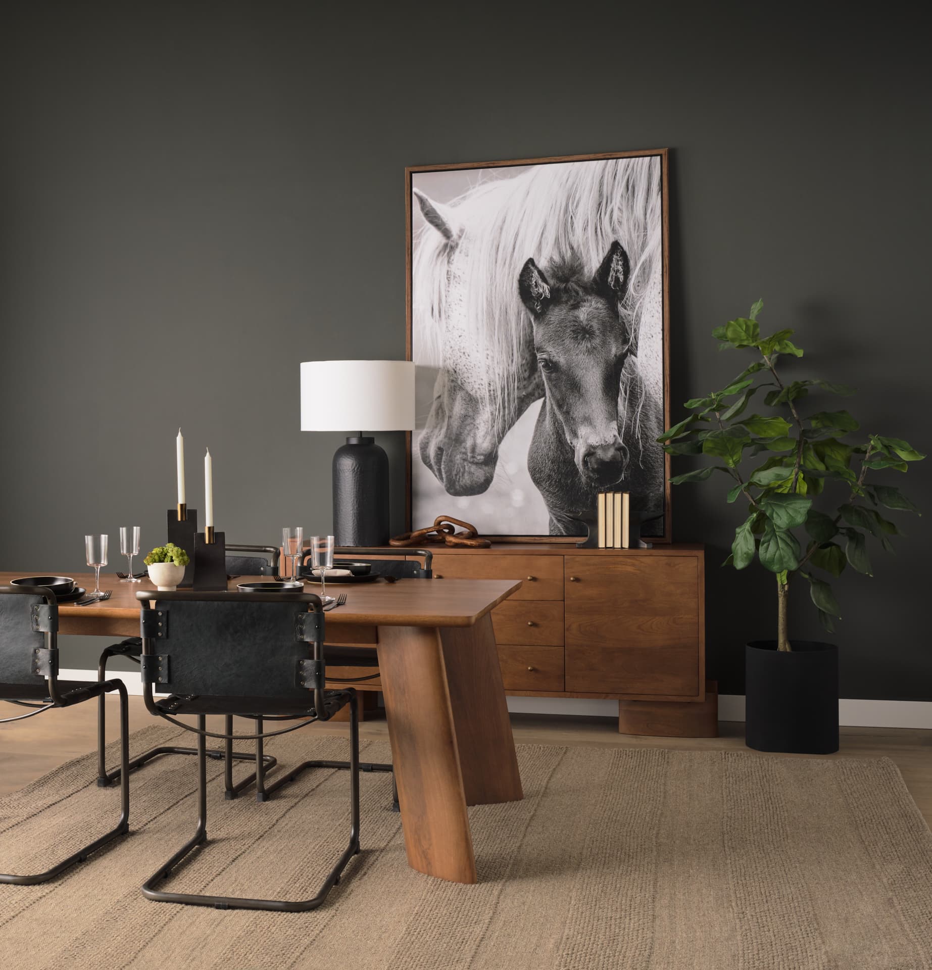 Polli Matte Black w/ Brushed Gold Metal Taper Candleholders (Set of 2) — product photograph