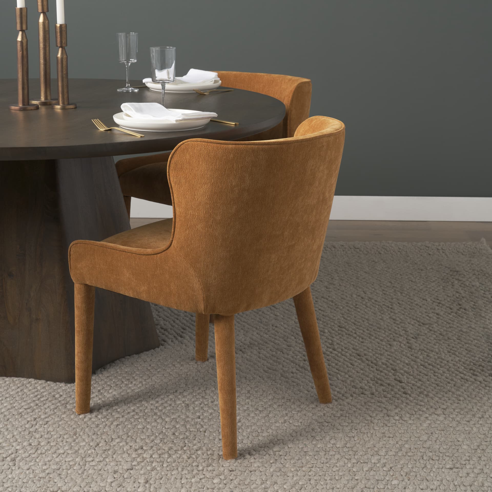 Nolan Wingback Dining Side Chair | Rust Chenille w/ Tapered Wood — product photograph