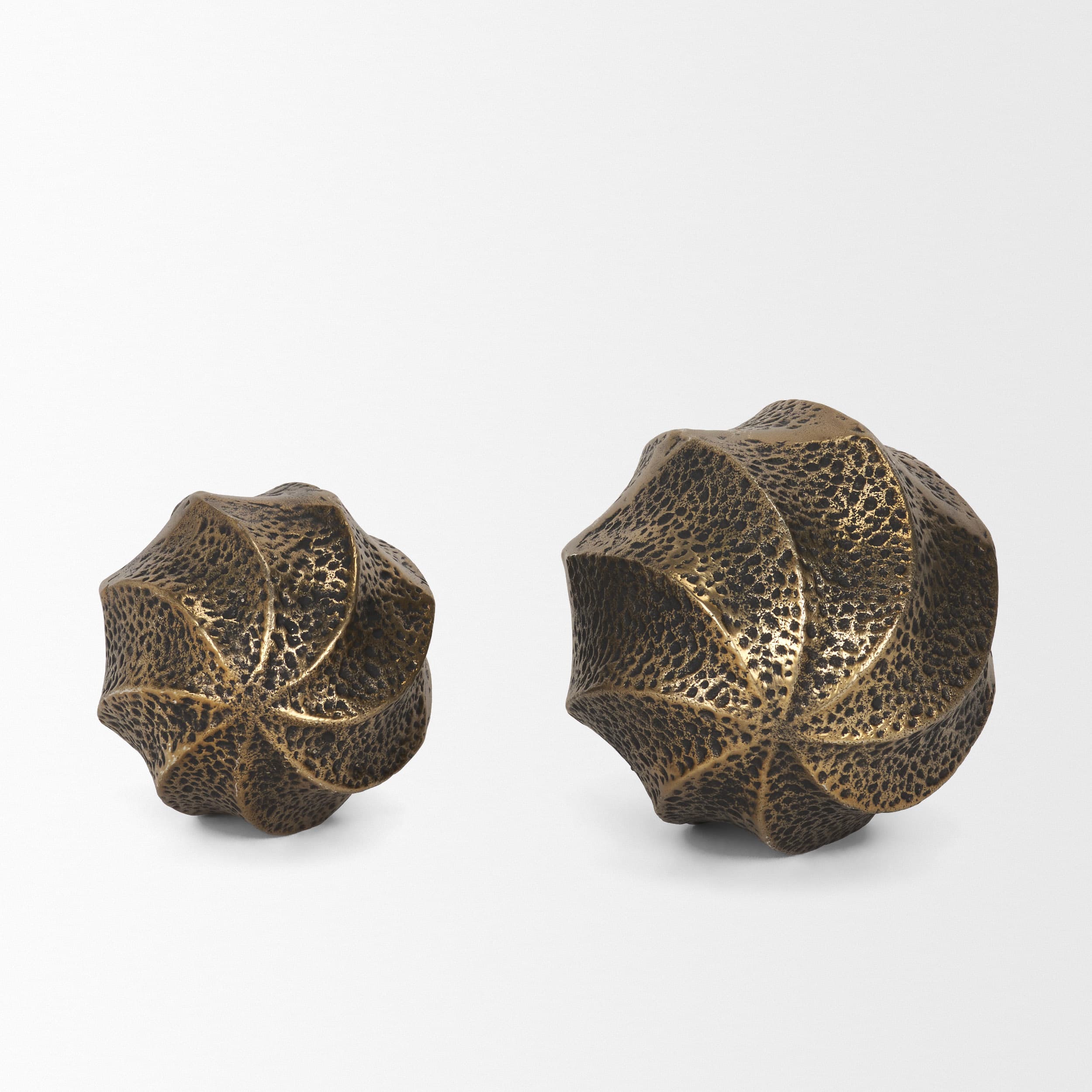 Imani Large Sculptural Textured Antiqued Gold Metal Decorative Orb Object — product photograph