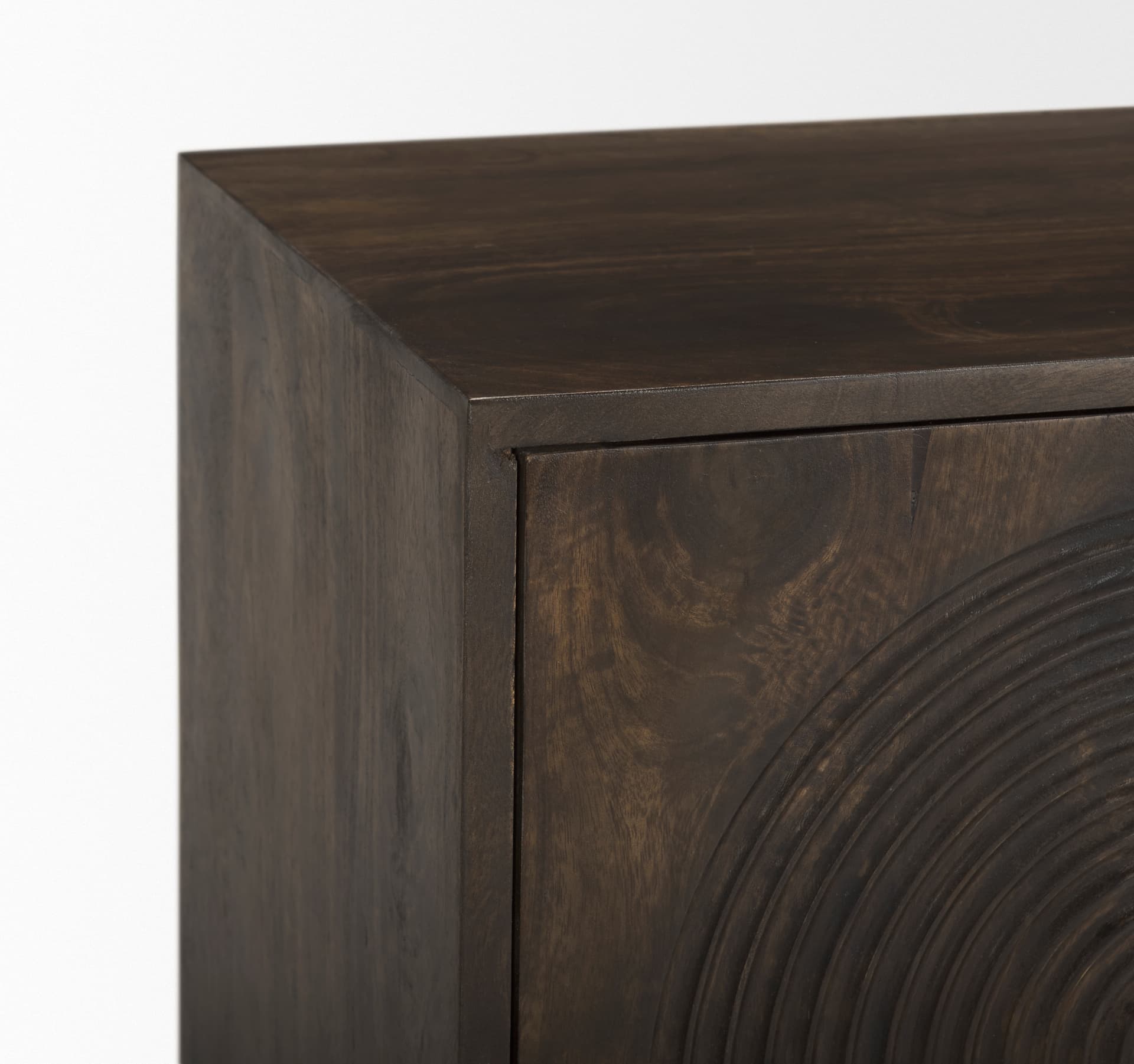 Tucker Dark Brown Wood w/ Carved Arch Pattern 2 Door Cabinet — product photograph