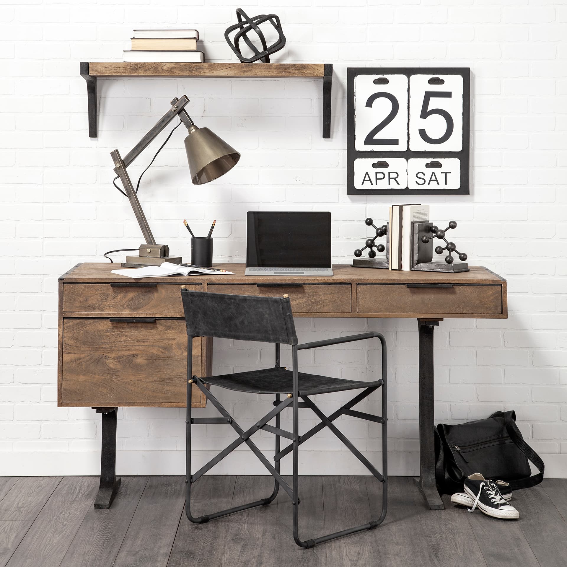 Direttore Curved Back Dining Side Chair | Black Leather w/ Black Iron — product photograph