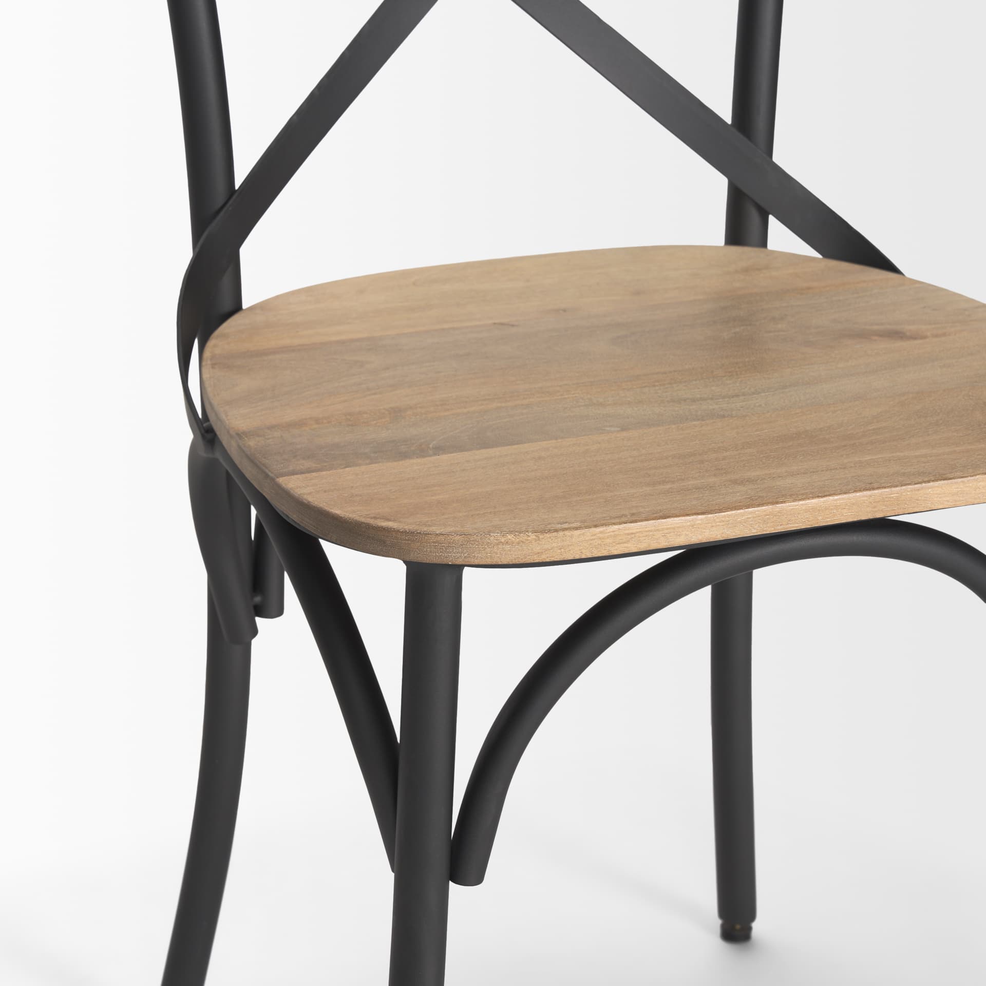 Etienne Cross Back Dining Side Chair | Light Brown Wood w/ Iron — product photograph