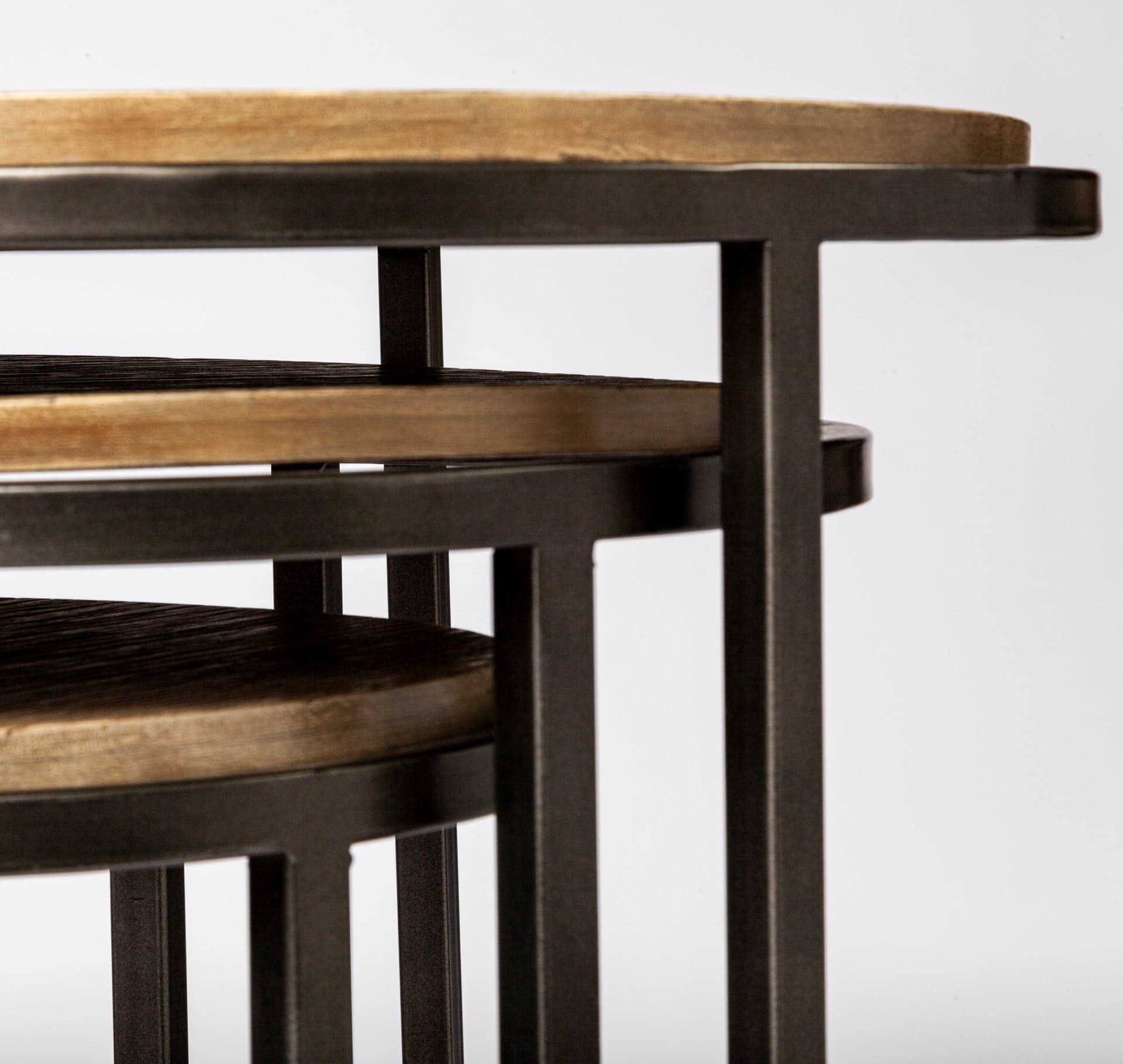 Glover (Set of 3) 20L x 20W Brown Wood Round Top W/Metal Nesting Accent Tables — product photograph