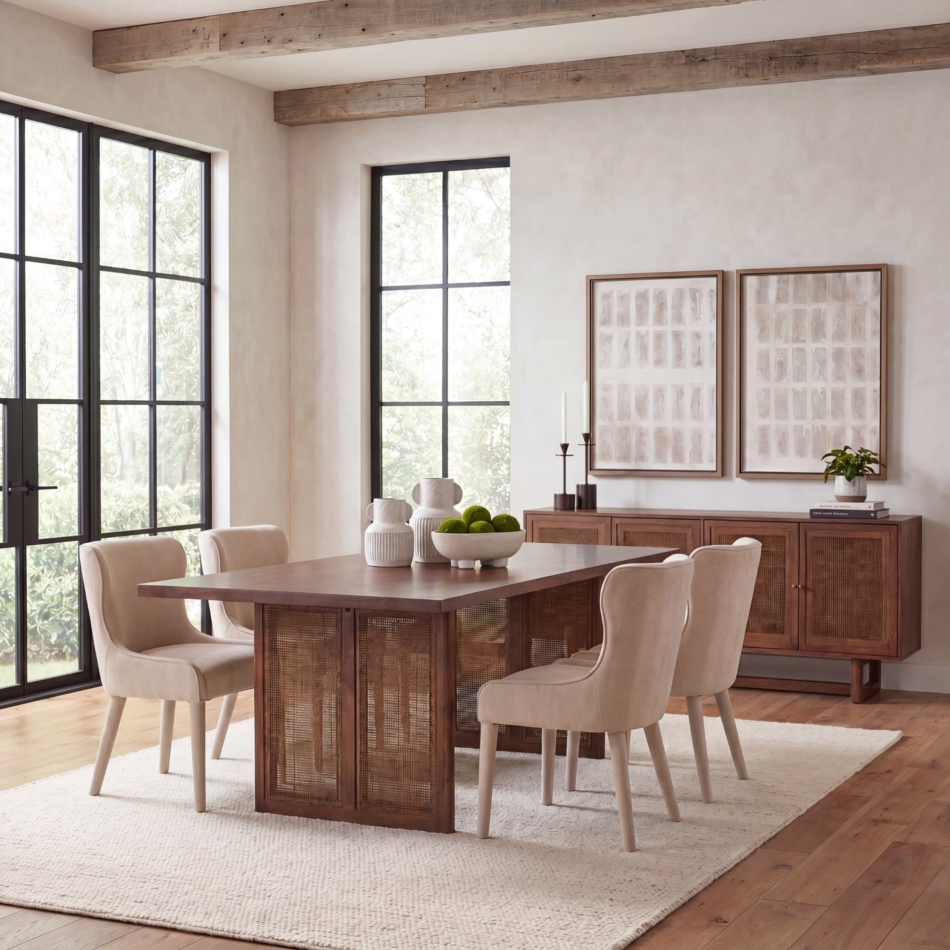 Grier 84"L x 38"W Dining Table | Med Brown Wood & Med Brown Wood Cane | Seats 8 — product photograph