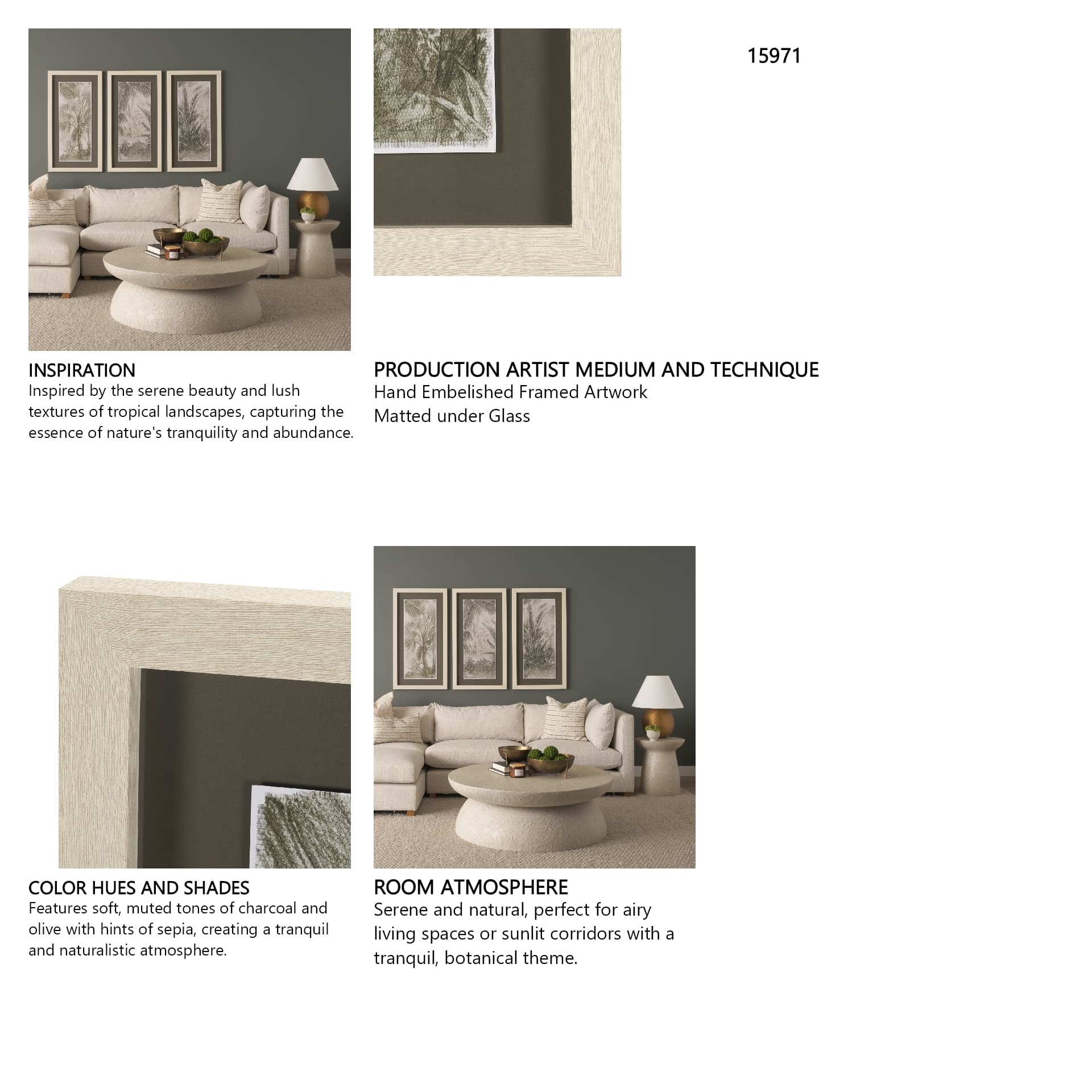 Tropical Coast (Set of 3) by Mercana Studio Hand Embelished Framed Artwork Matted under Glass — in a styled room