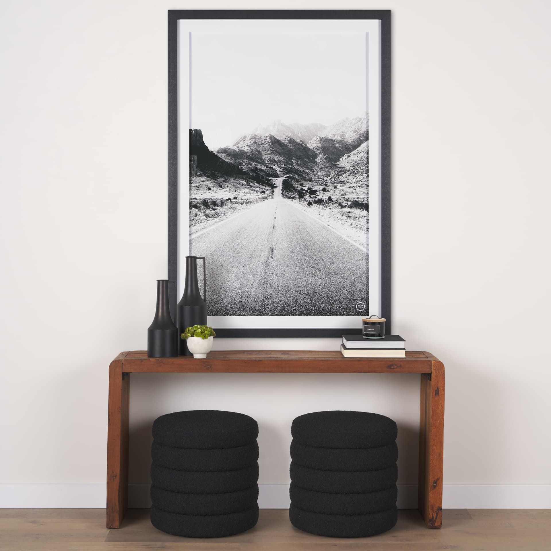 Road to Old West BW by Nathan Larson a Hand Embellished Framed Photo Art Print Matted under Glass — in a styled room