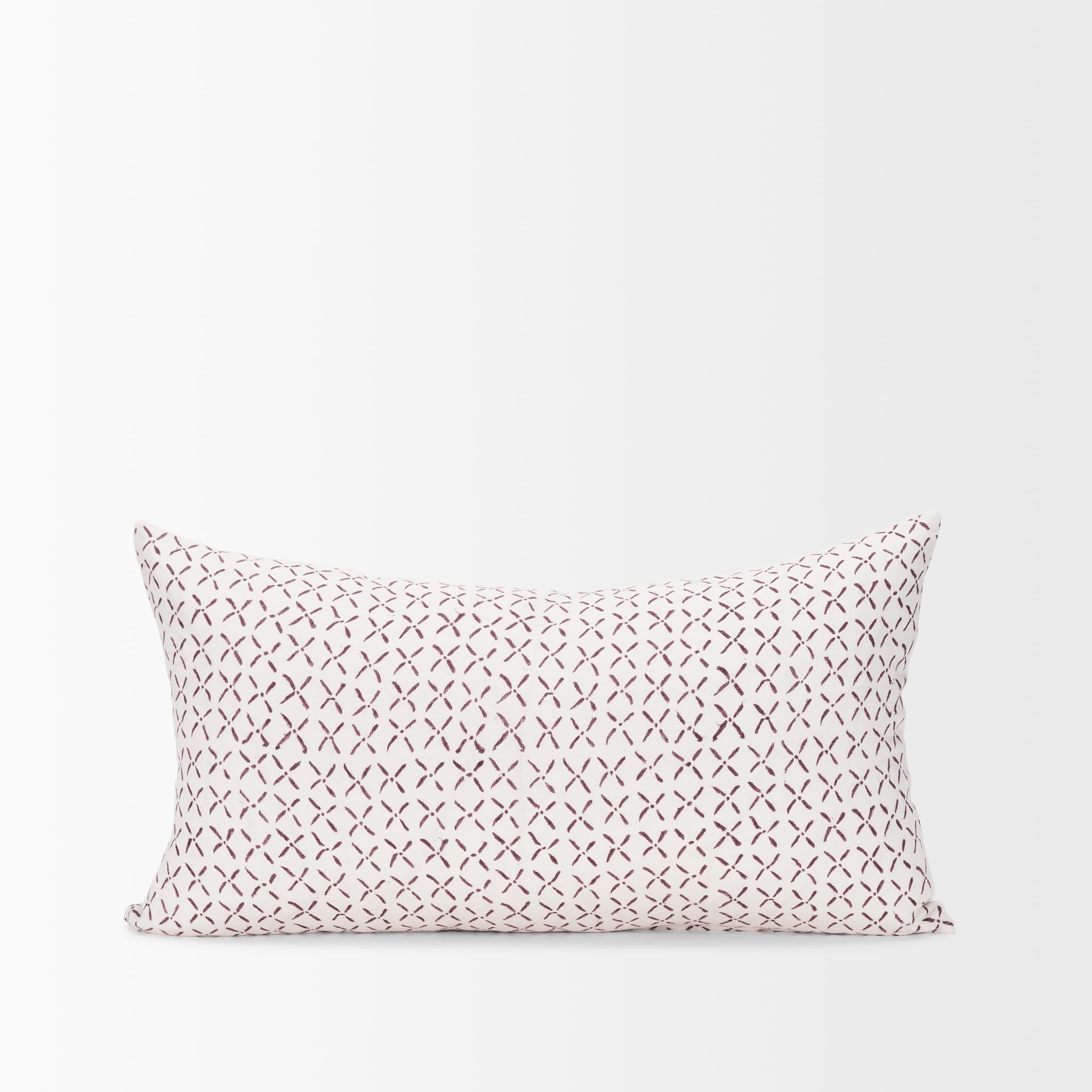 Jayden 14x26 Cream w/ Merlot Print Linen Lumbar Pillow Cover — product photograph
