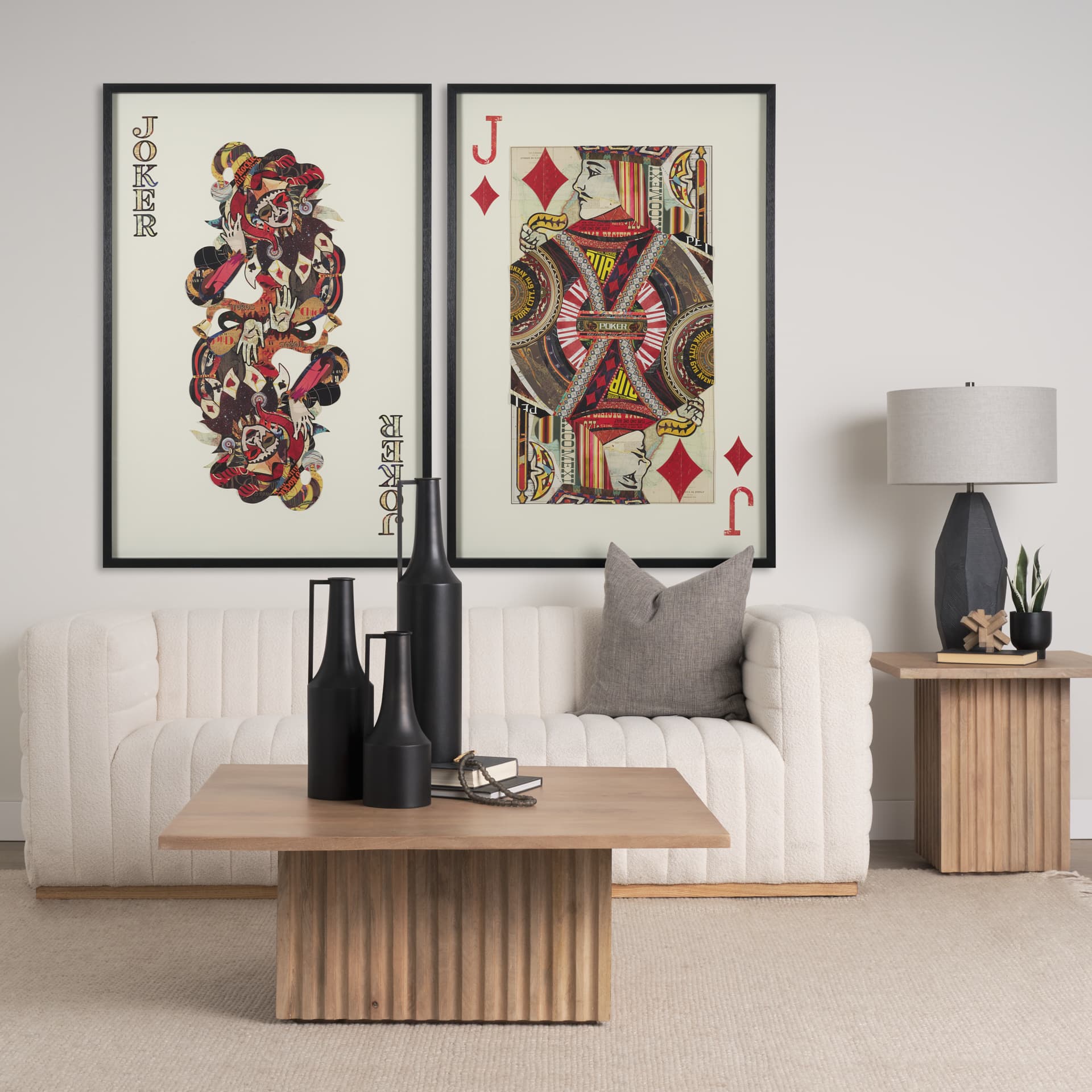 Jack of Diamonds Playing Card a Paper Mosaic Collage Framed Art under Glass — in a styled room