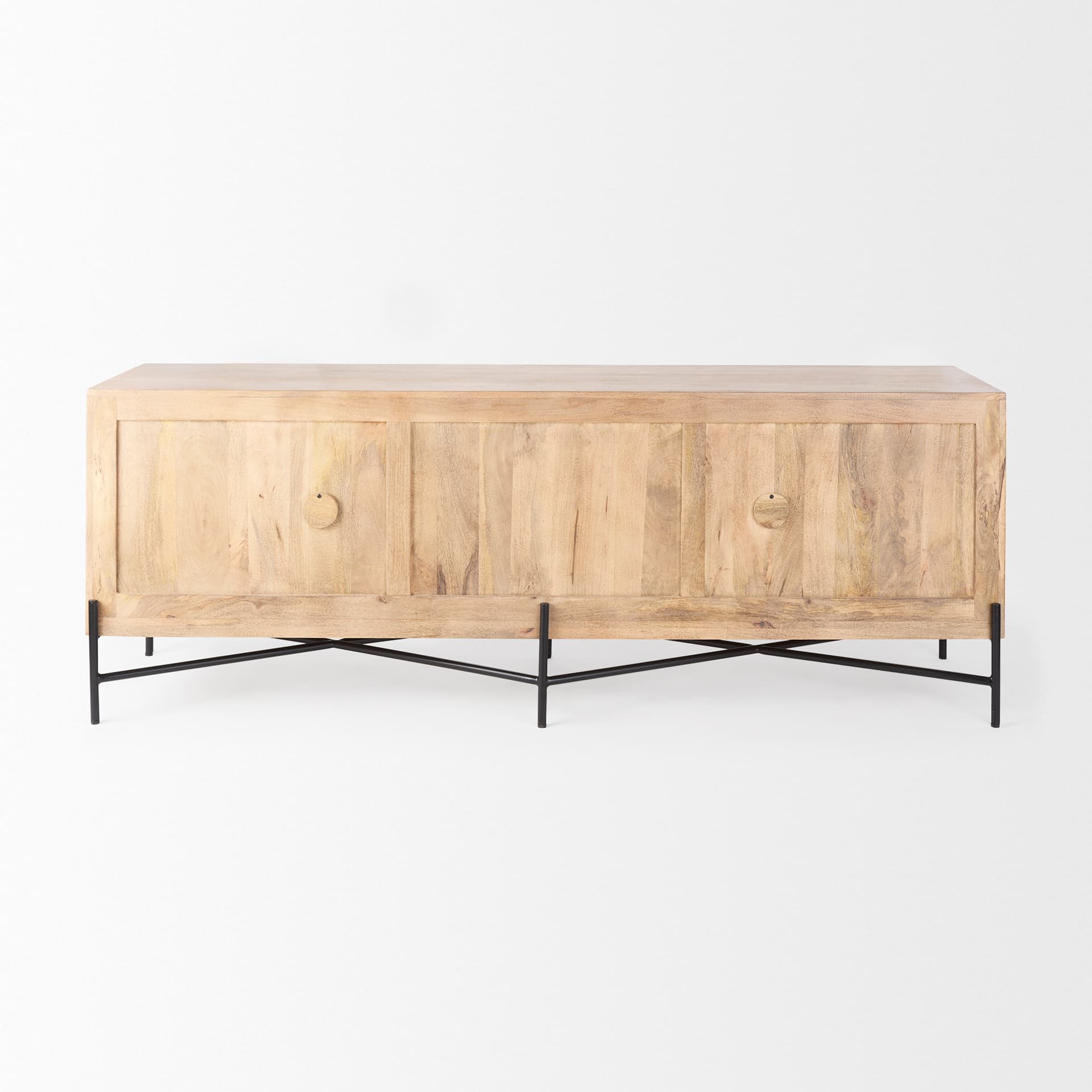 Cairo 78x19 Brown Solid Wood Black Metal Base 4 Door Cabinet Sideboard — product photograph