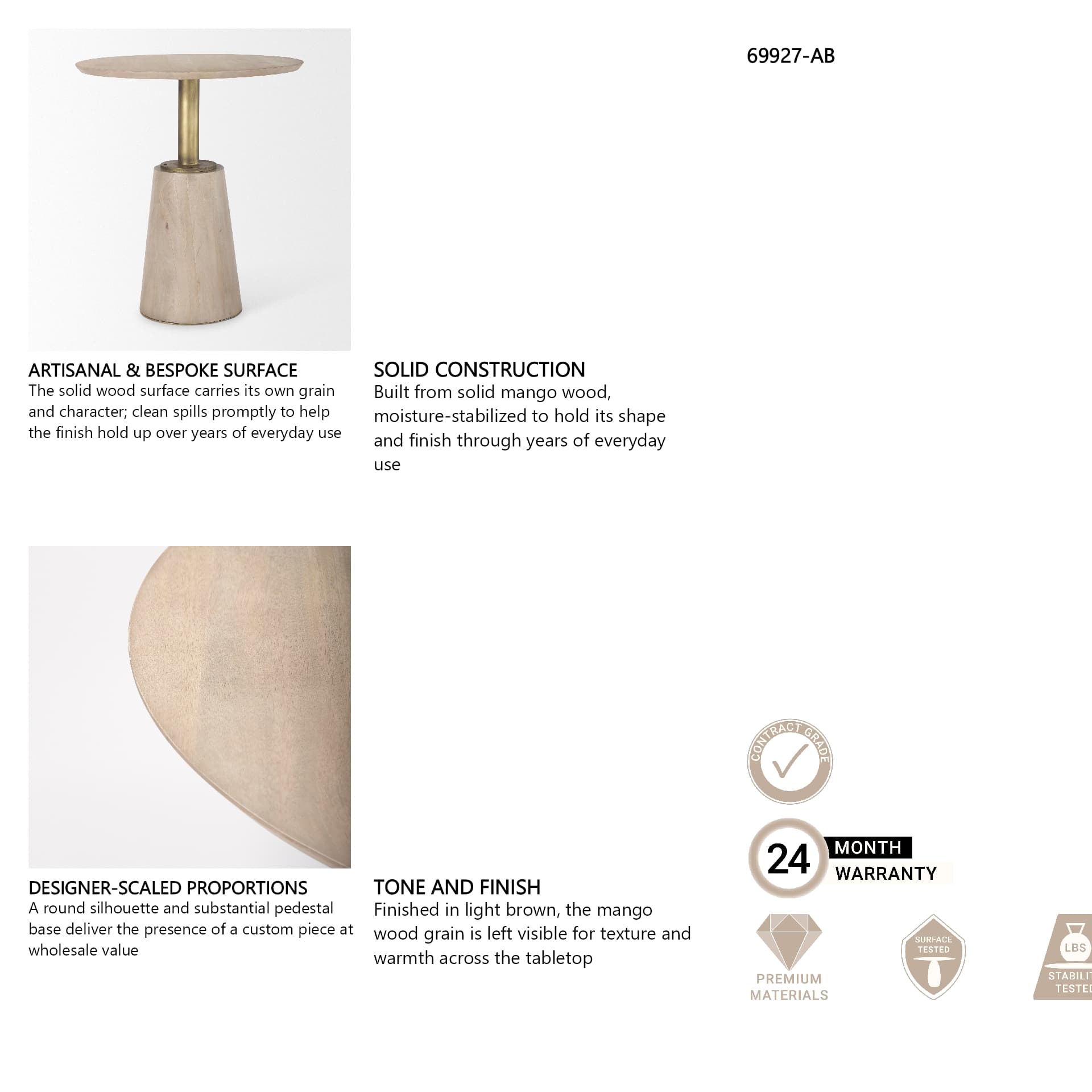 Maxwell 32" Round Pedestal Dining Table | Modern | Light Wood & Gold Metal/Light Wood | Seats 2 — in a styled room