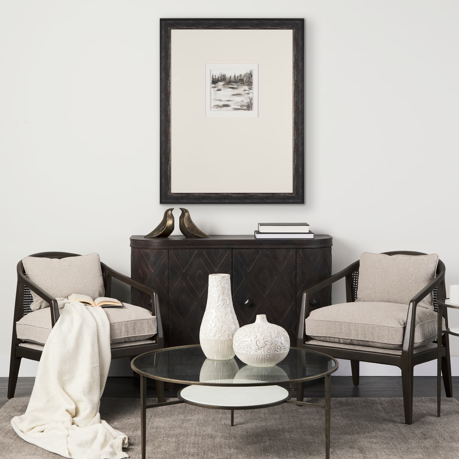 Meadow View by Studio M a handmade Original Framed Artwork under Glass — in a styled room