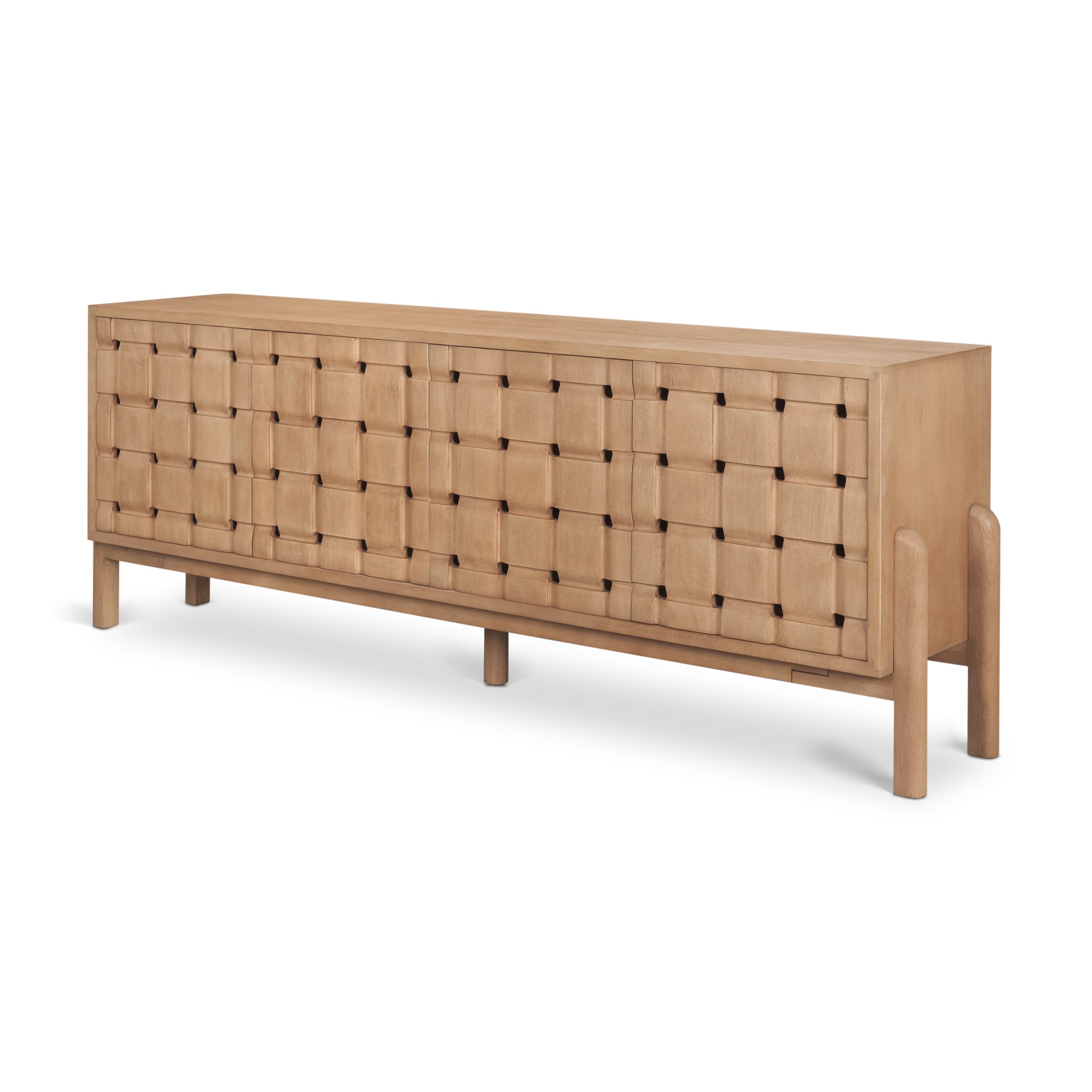 Trellyn Light Brown Solid Wood 4-Door Sideboard with Carved Woven Doors — product photograph