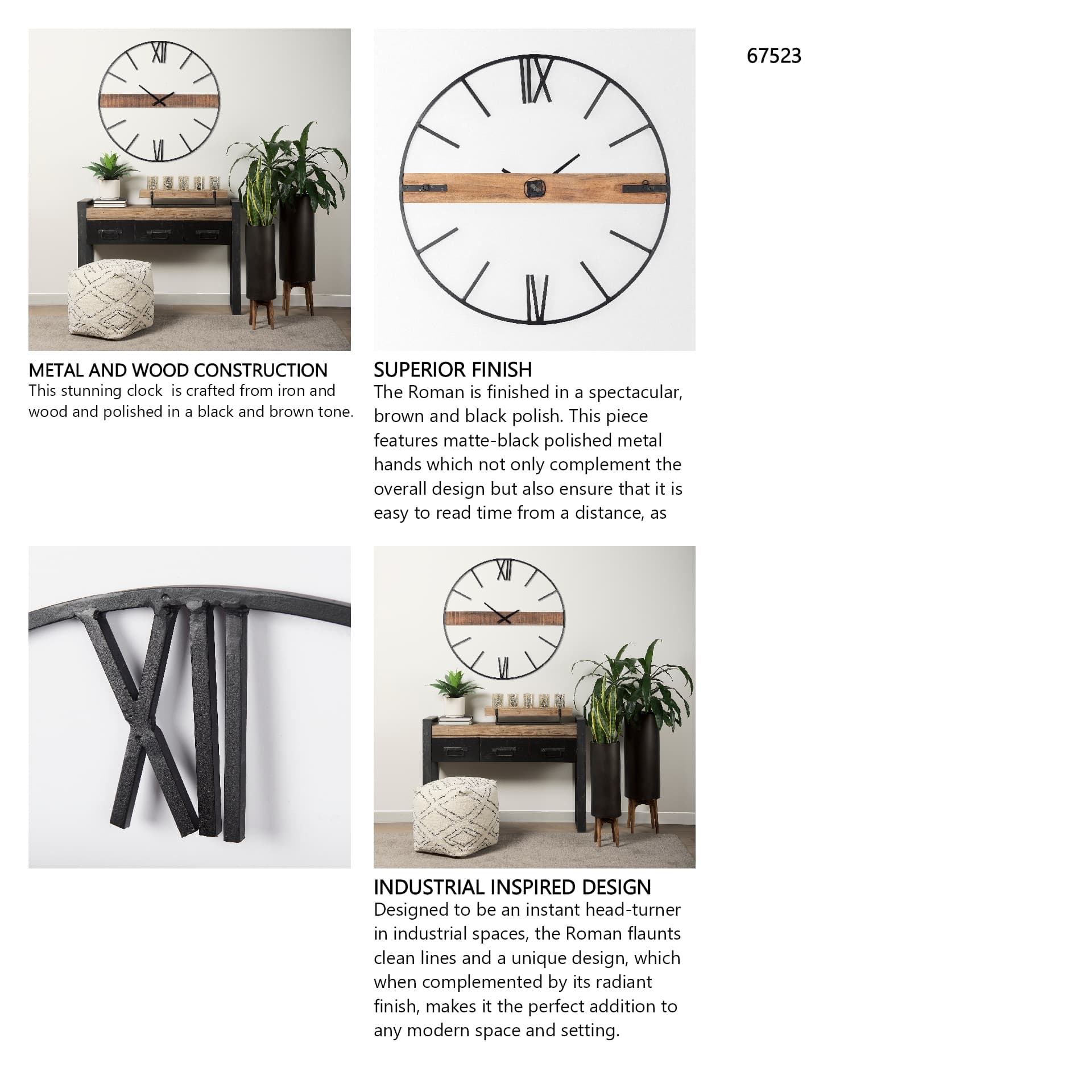 Roman 36" Round Oversize Industrial Wall Clock — in a styled room