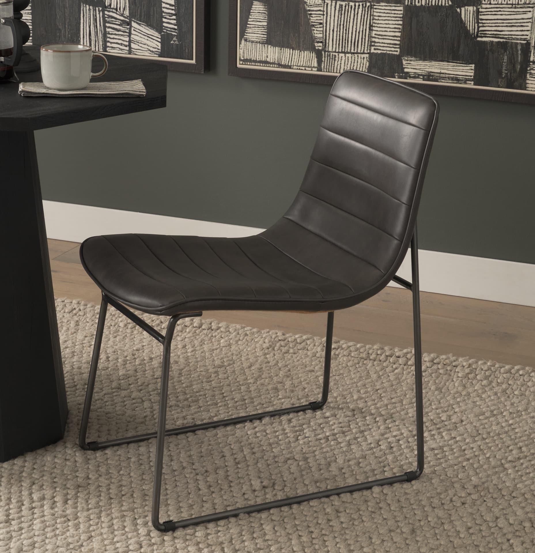Thornton Solid Back Dining Side Chair | Faux Leather w/ Iron — product photograph