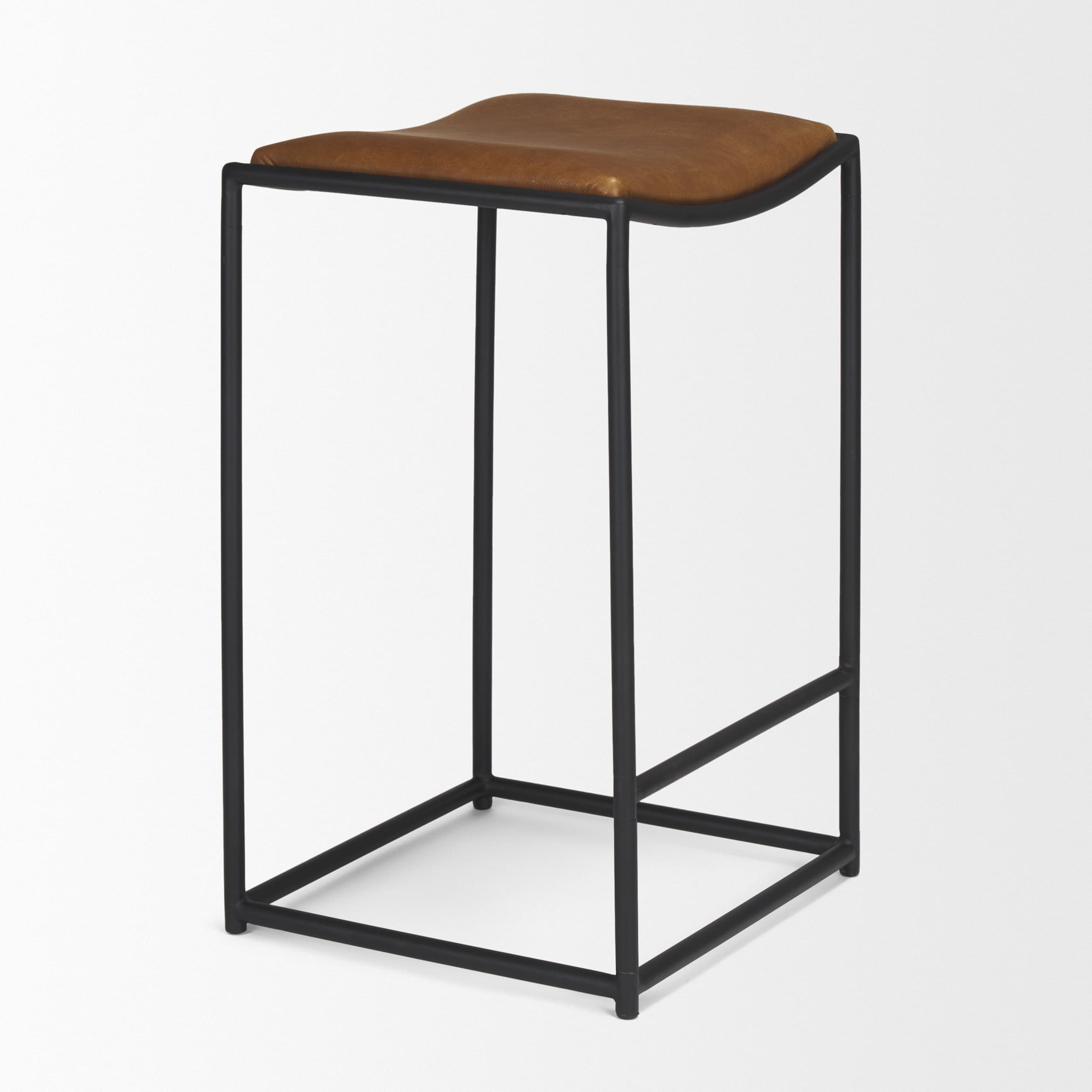 Taniel Backless 27.25in Seat Counter Stool | Brown Leather w/ Metal — product photograph