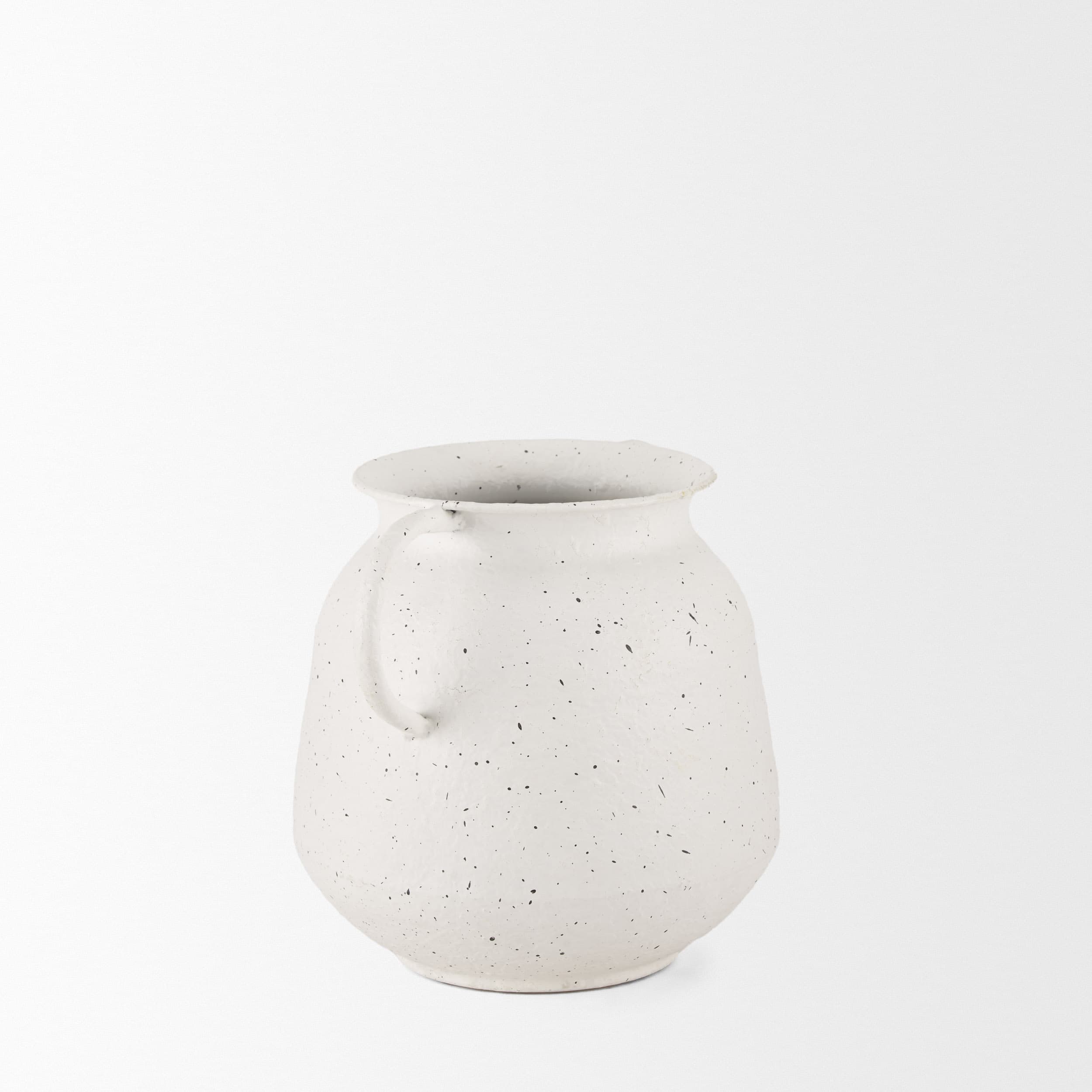 Treva Small White w/ Black Speckles Metal Vase — product photograph