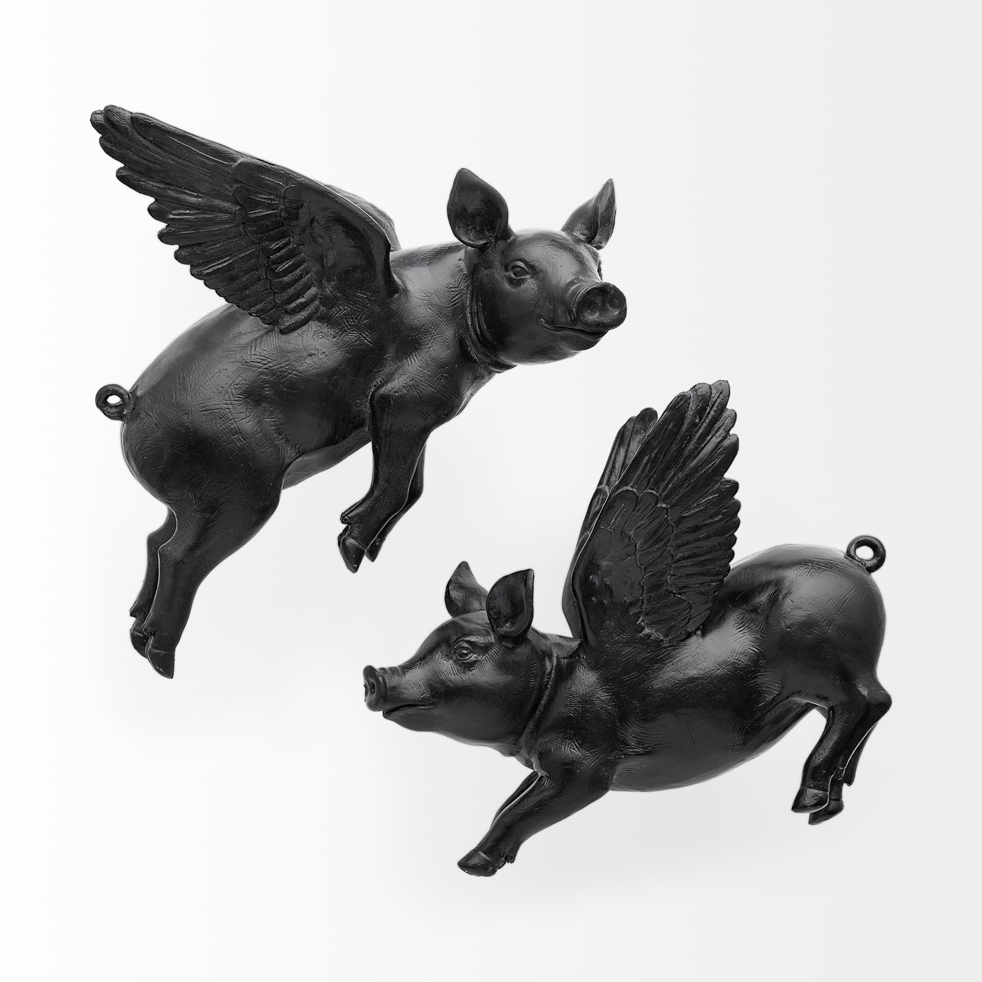 Hogbadi Set of 2 Black Flying Pigs — product photograph