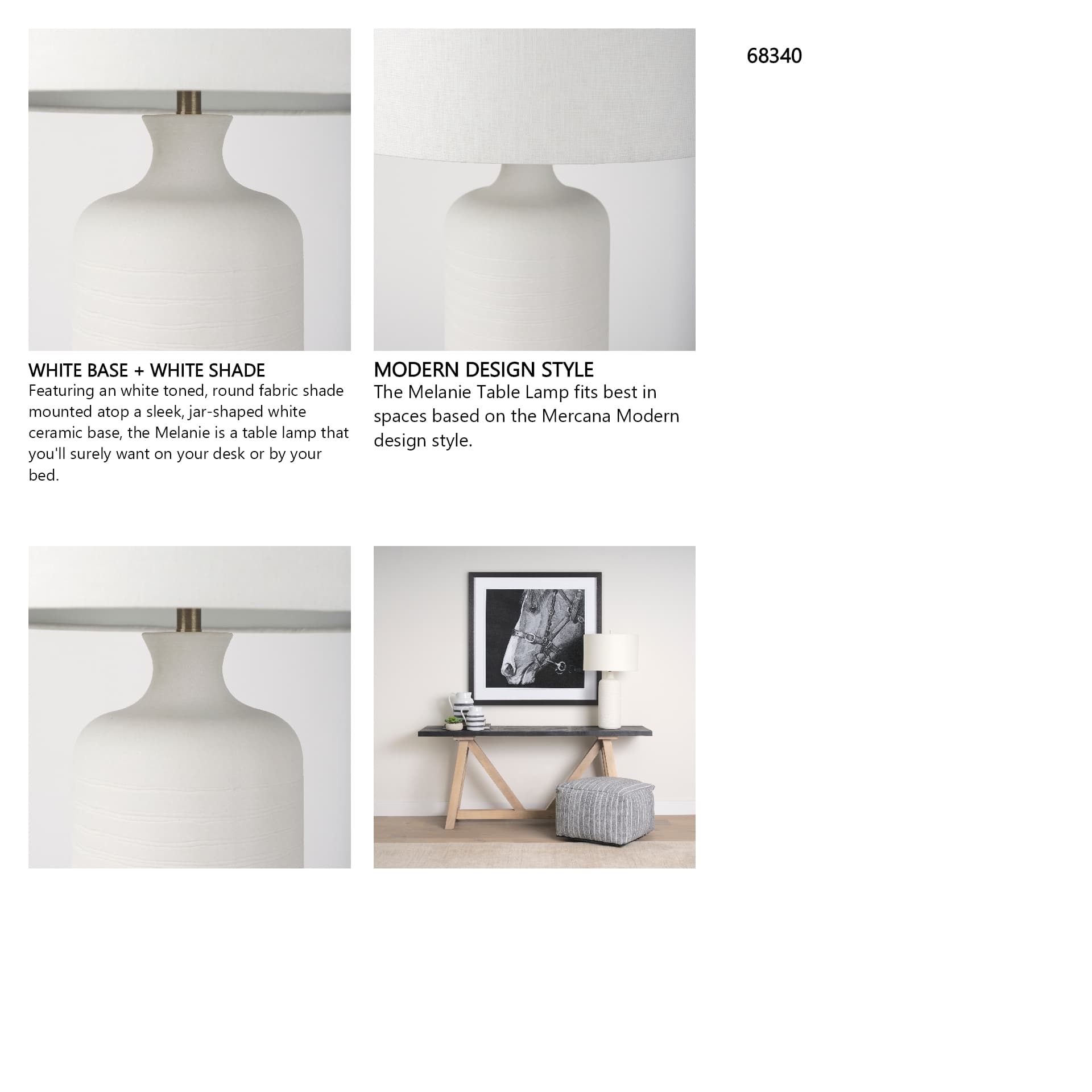 Melanie 17.0L x 17.0W x 30.5H White Shade W/White Base Table Lamp — in a styled room