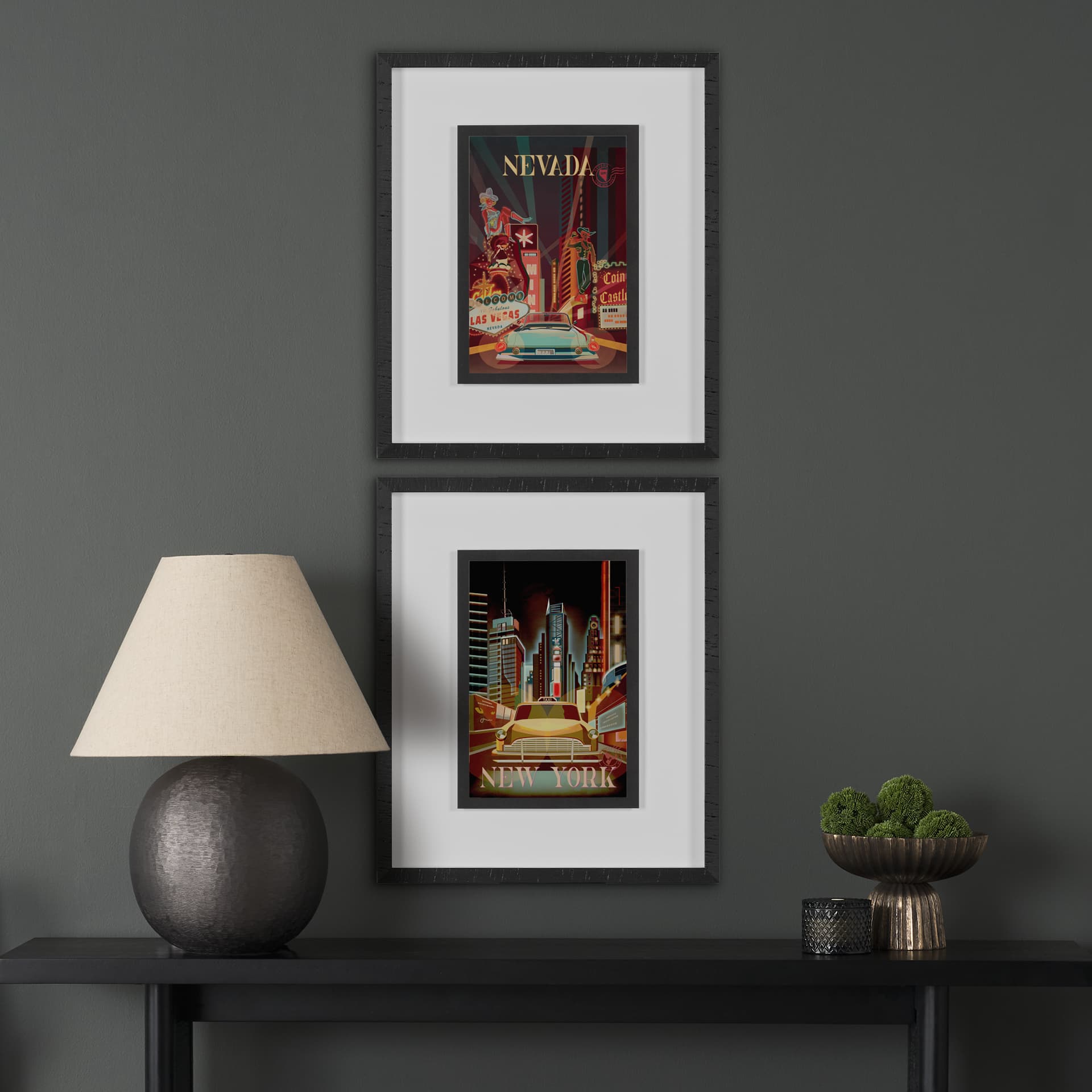 New York Go USA (M) by Mercana Studio a Framed Art Print Matted under Glass — in a styled room