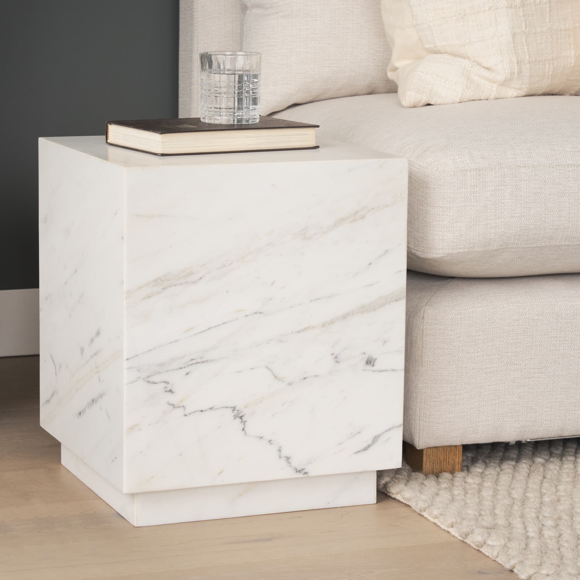Matteo Solid White Marble Square Side Table — product photograph