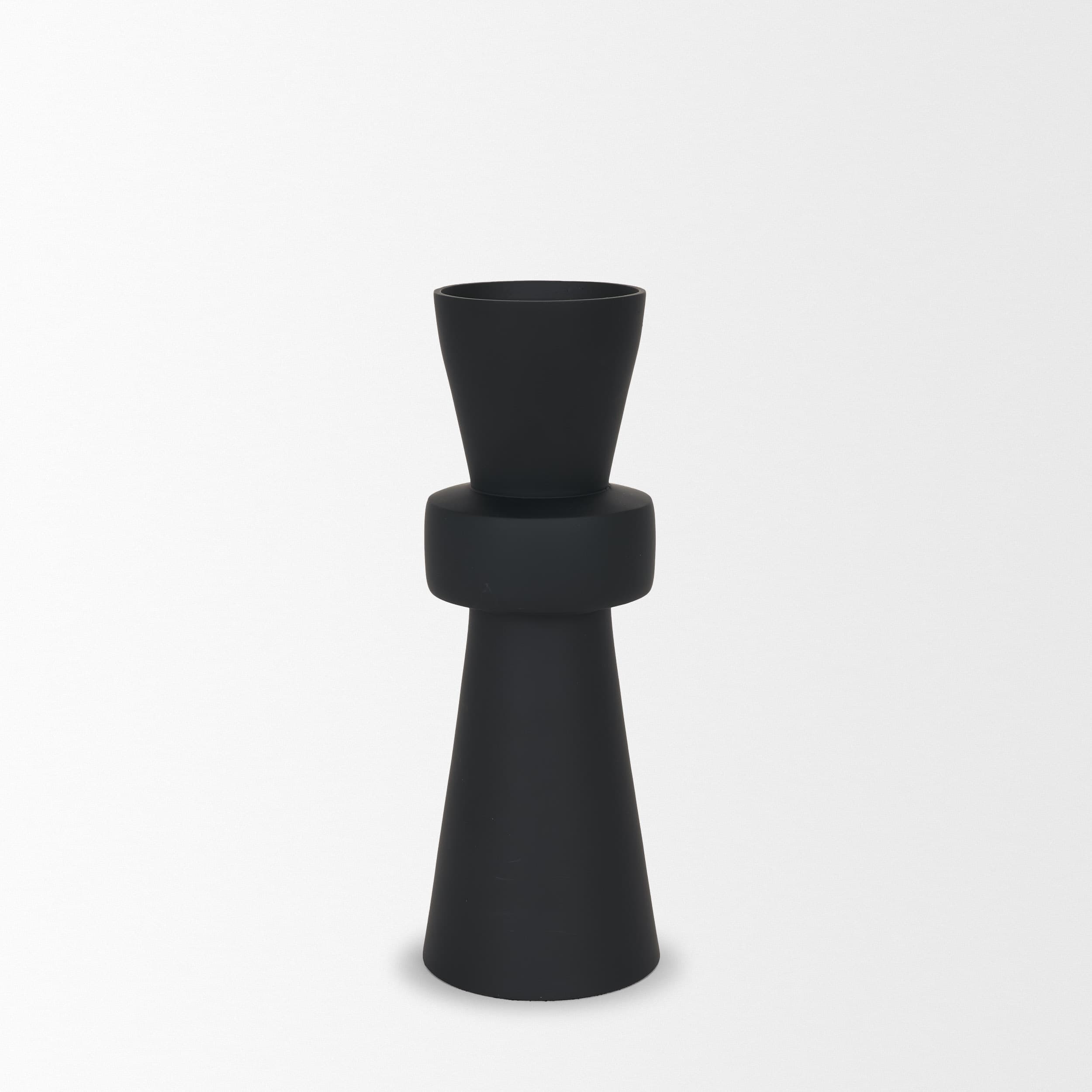 Odilia Large Smooth Matte Black Metal Geometric Pillar Candle Holder — product photograph