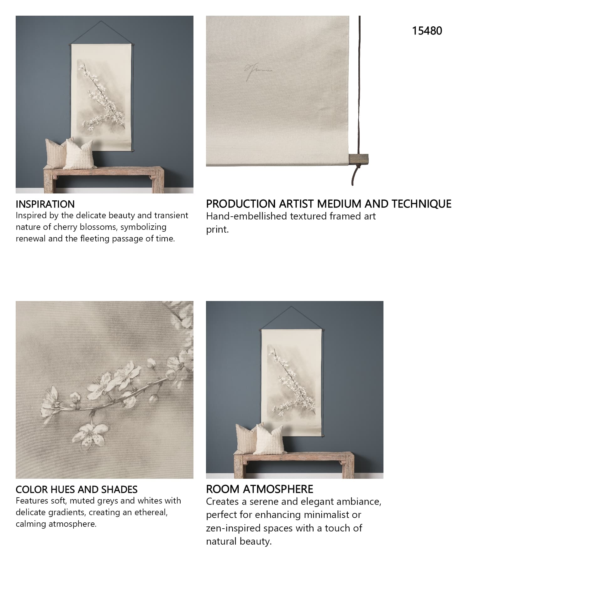 Cherry Blossom Sketch II by Mercana Studio a Hand Embellished Framed Art Print — in a styled room